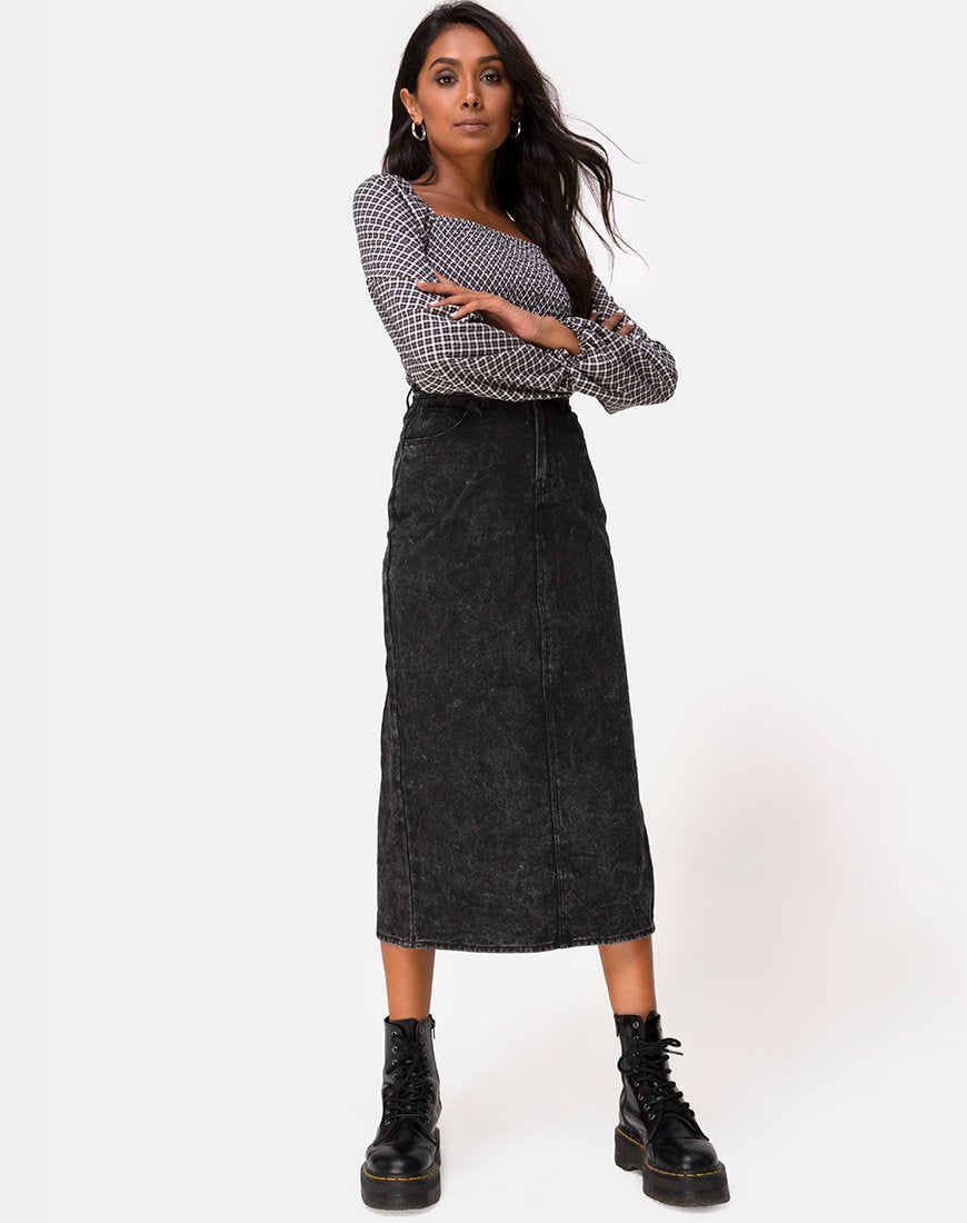 Jupe midi Lyra, noir stone wash