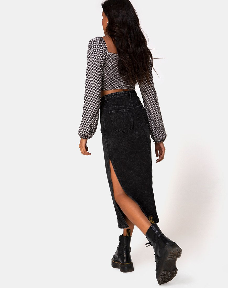 Jupe midi Lyra, noir stone wash