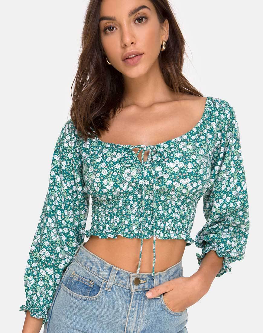 Image de Lancer Crop Top in Floral Field Green