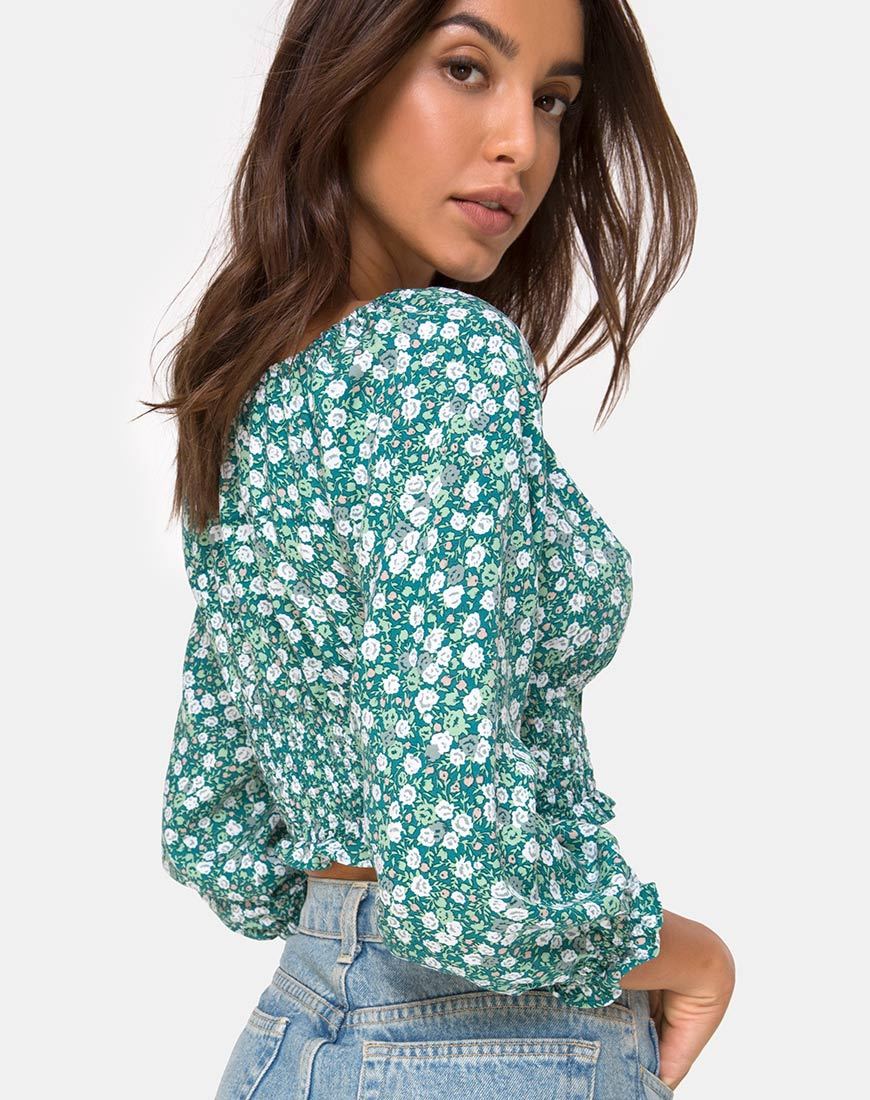 Image de Lancer Crop Top in Floral Field Green