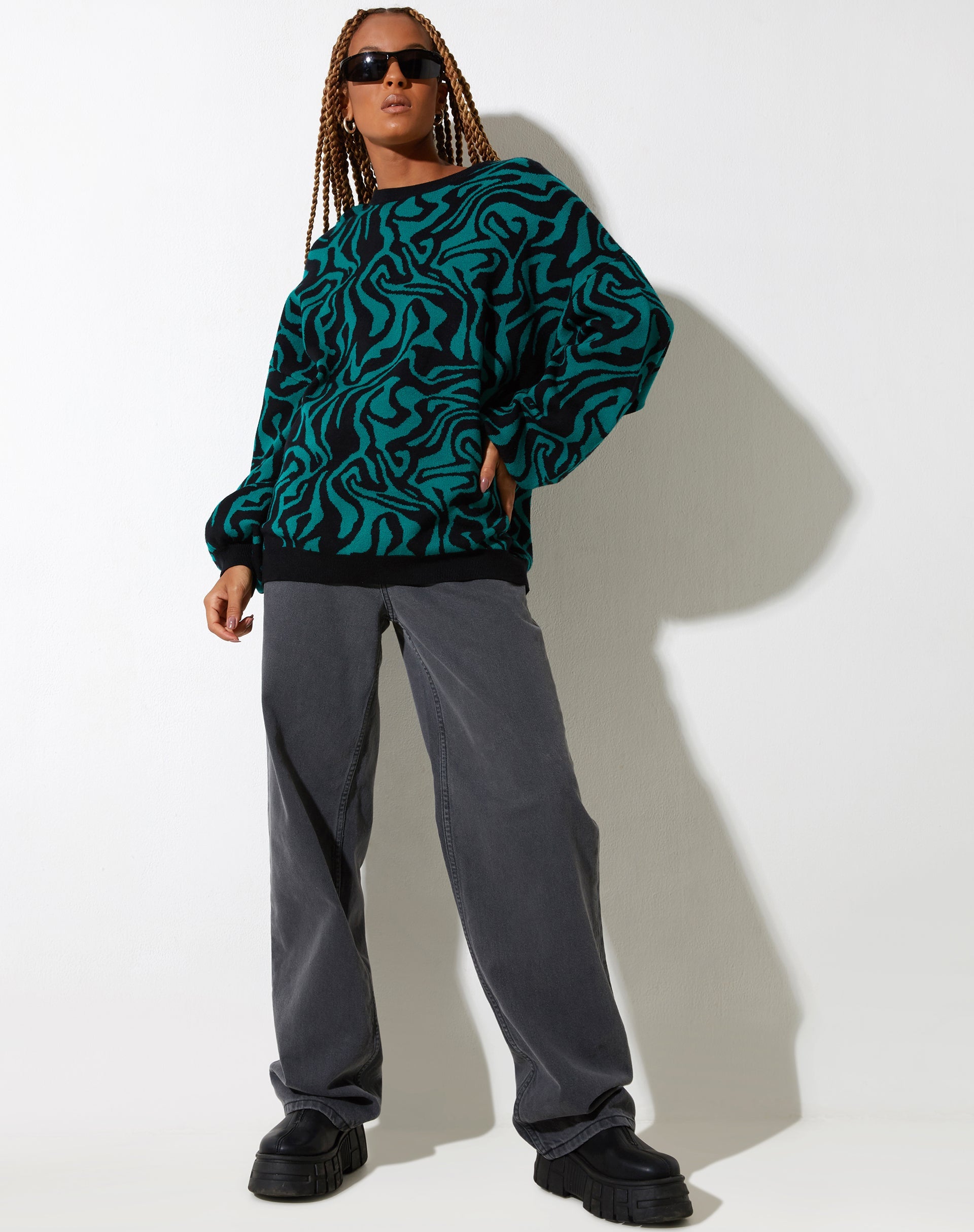 Image de Mably Jumper in Jagged Swirl Green and Black