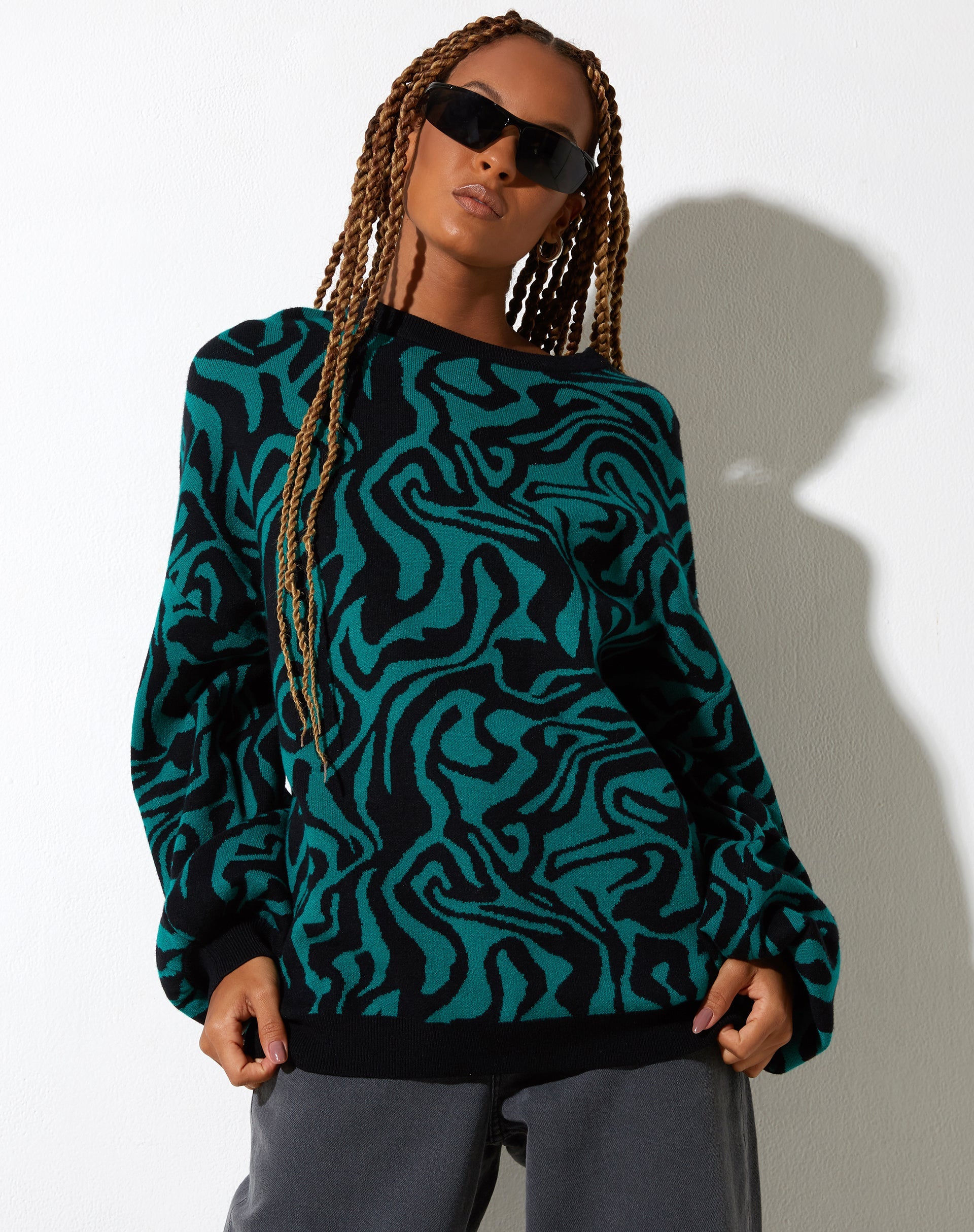 Image de Mably Jumper in Jagged Swirl Green and Black
