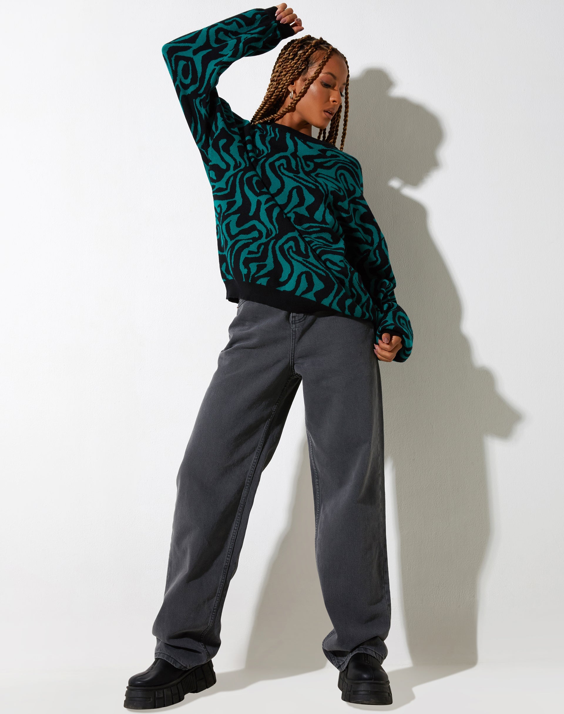 Image de Mably Jumper in Jagged Swirl Green and Black