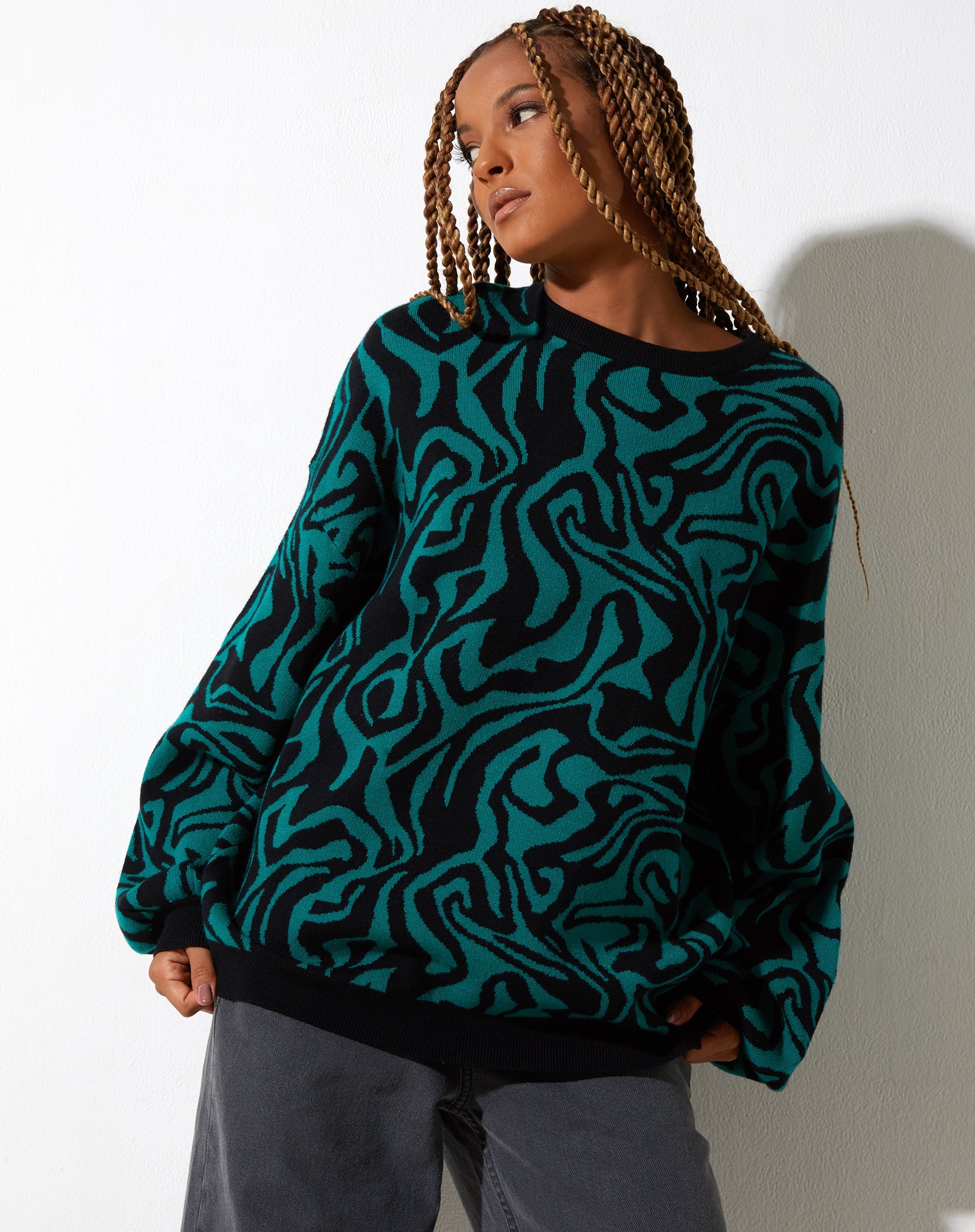 Image de Mably Jumper in Jagged Swirl Green and Black