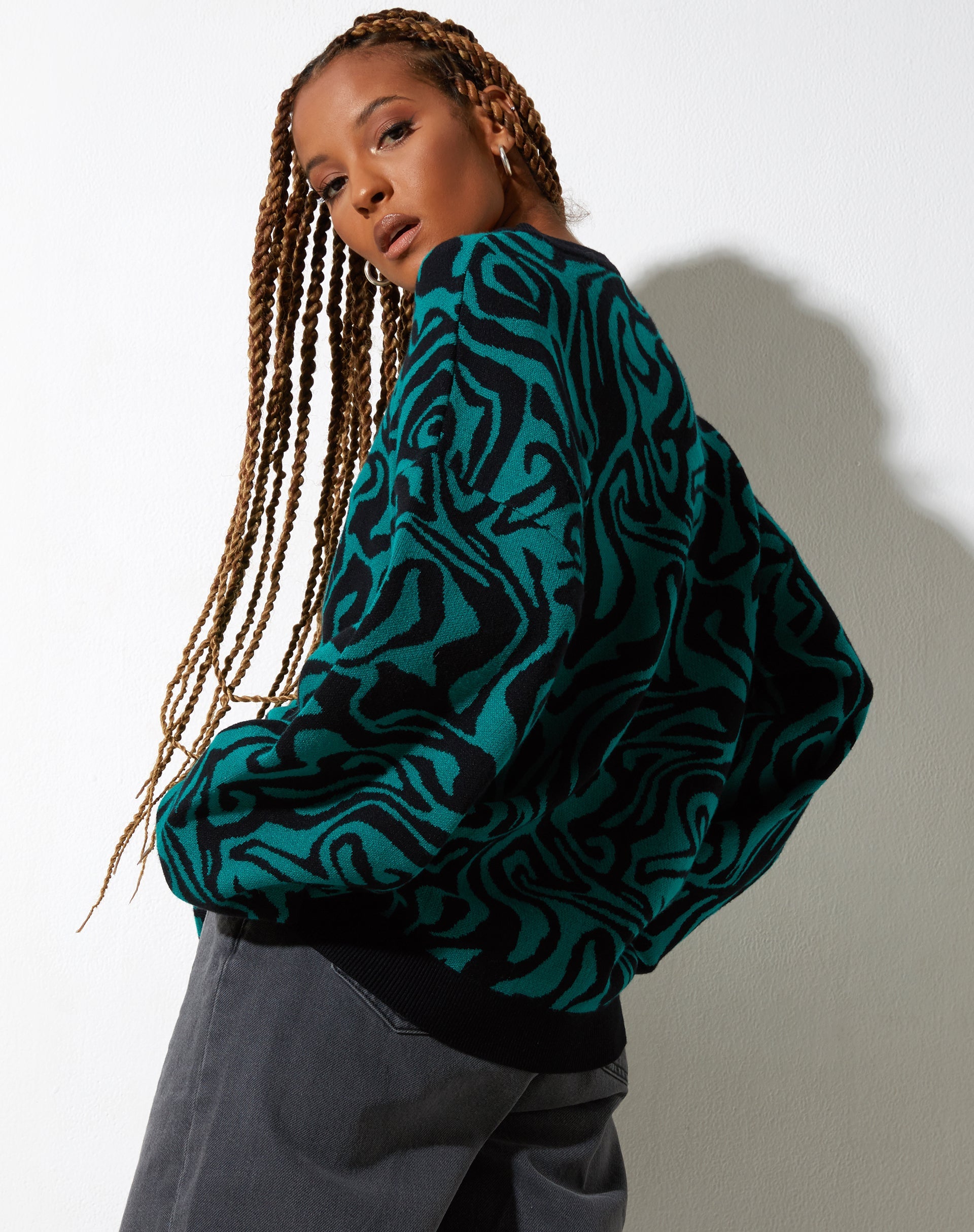 Image de Mably Jumper in Jagged Swirl Green and Black