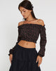 Image de Madley Long Sleeve Bardot Top in Dark Pink Rose Black