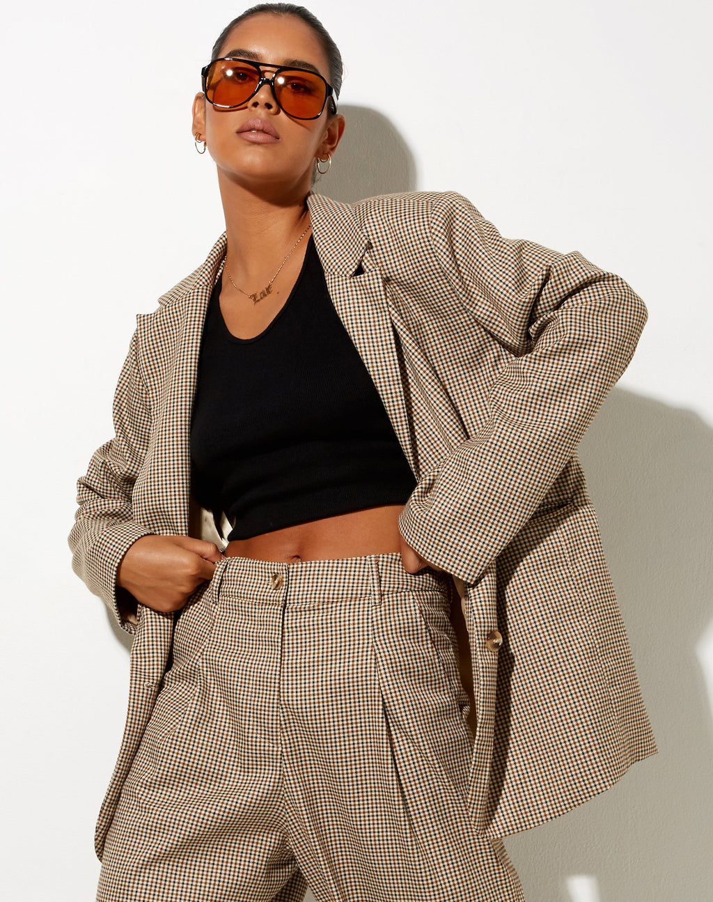 Blazer Maiwa à petits carreaux marron