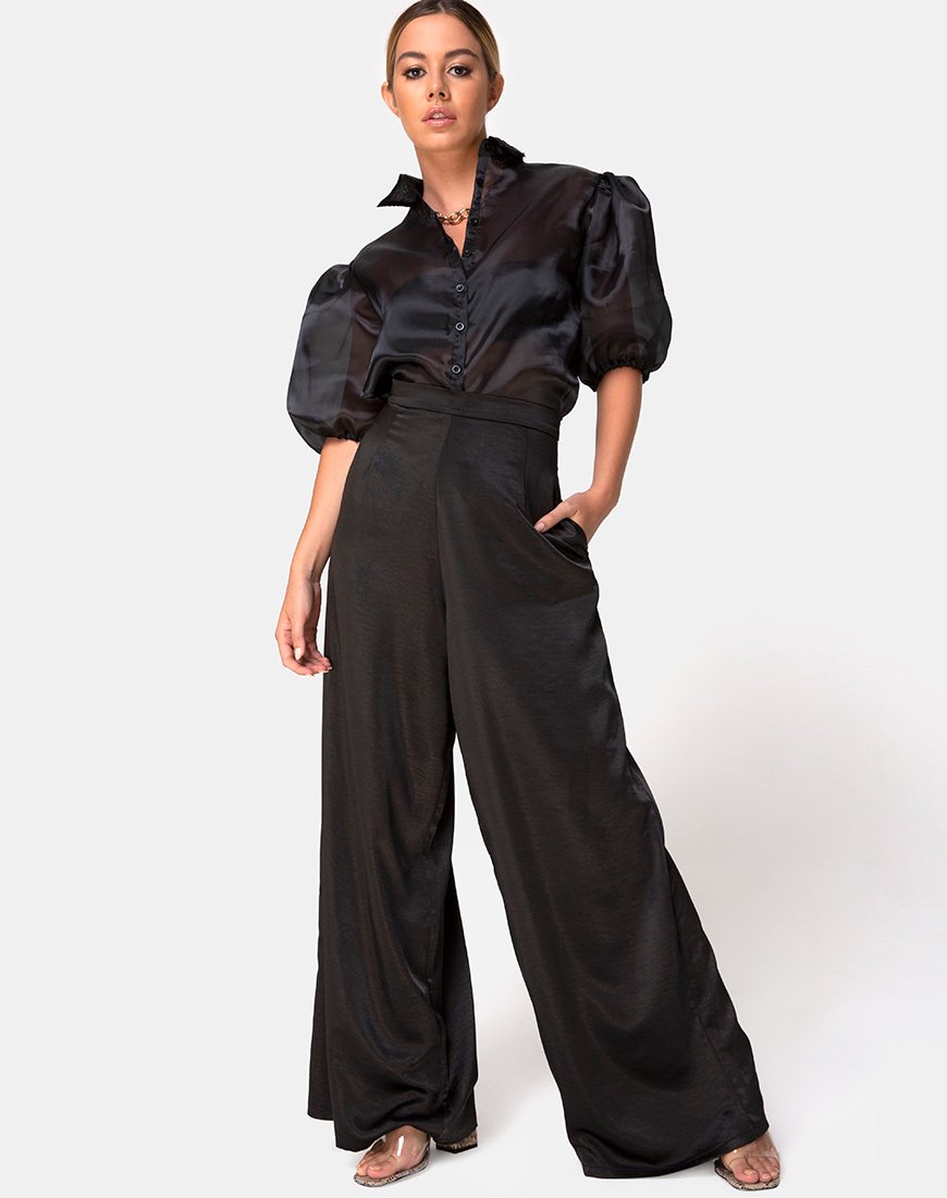 Pantalon Mara en satin noir