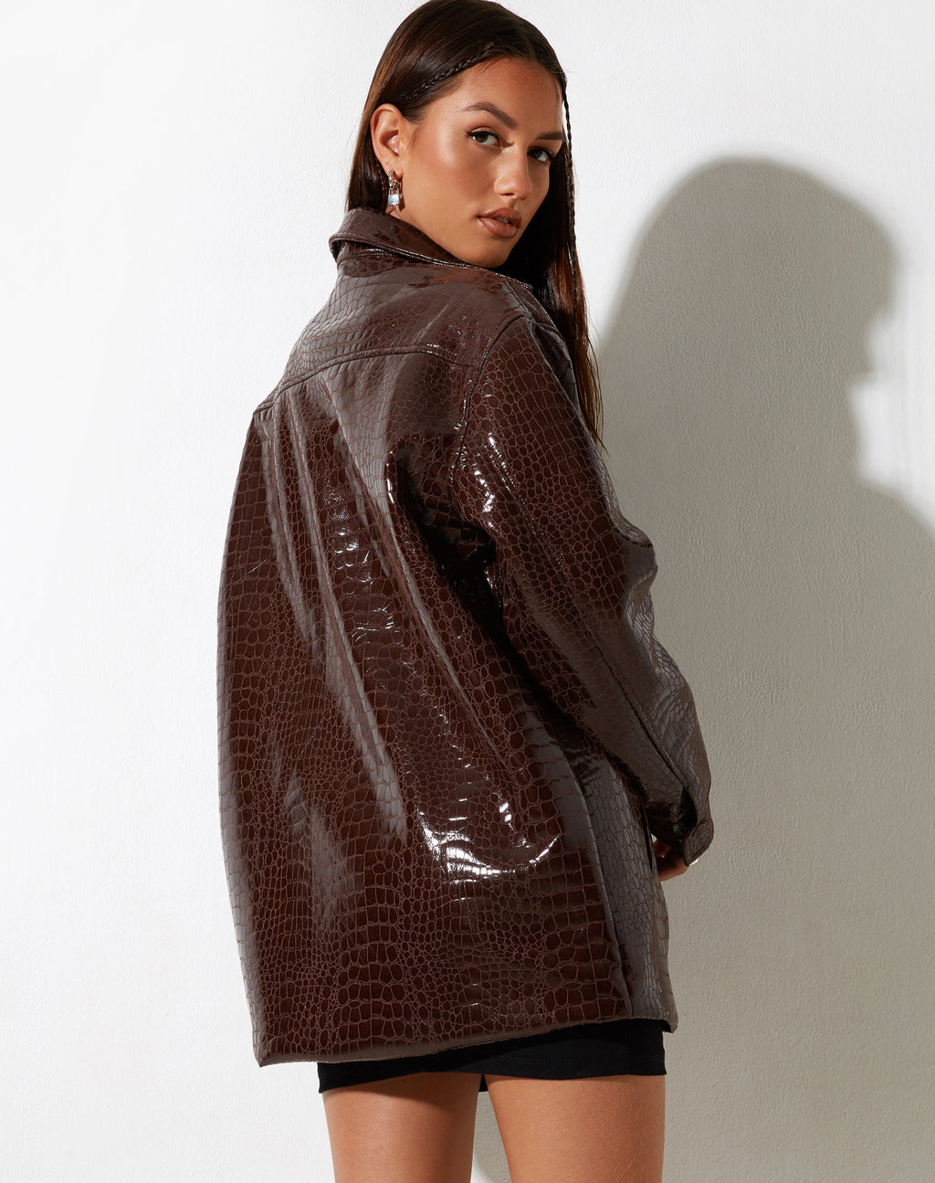 Chemise Mamba en croc PU marron foncé