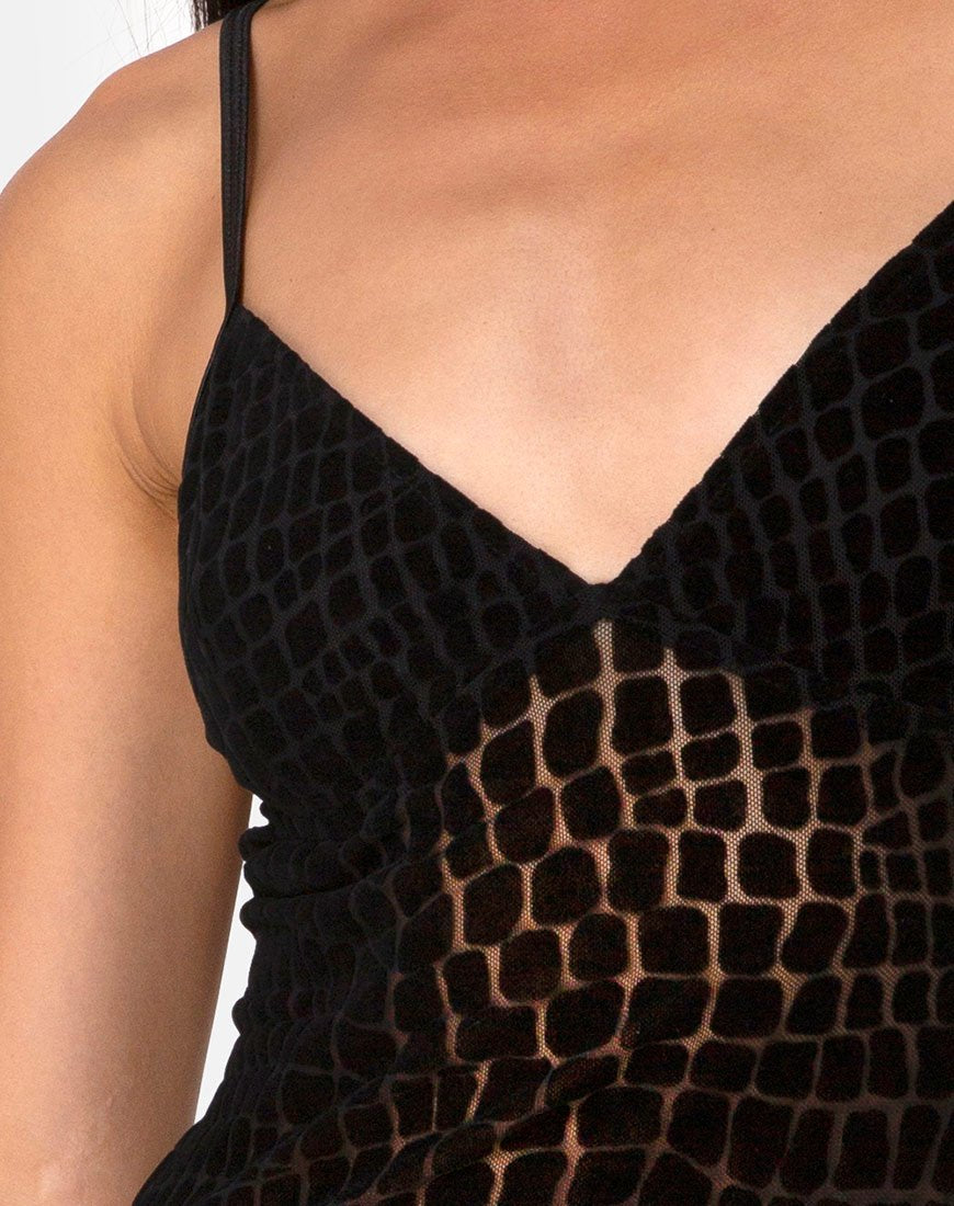 Image de la robe Maneda en croc floqué noir
