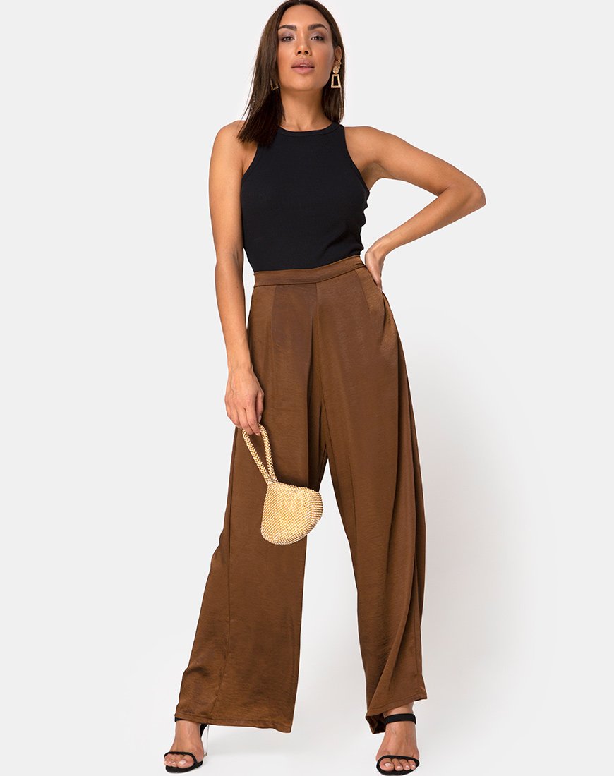 Pantalon Mara en satin brun