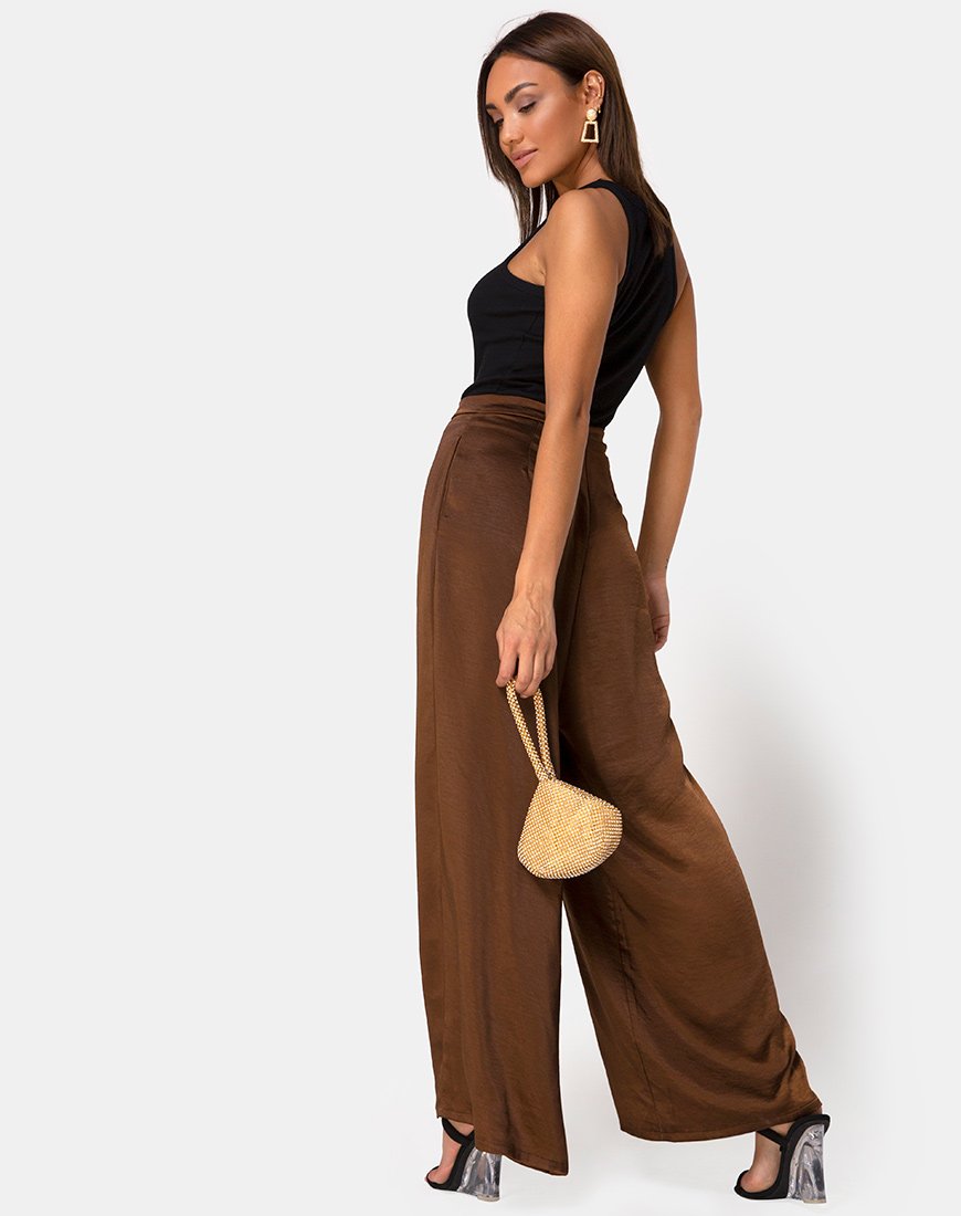 Pantalon Mara en satin brun