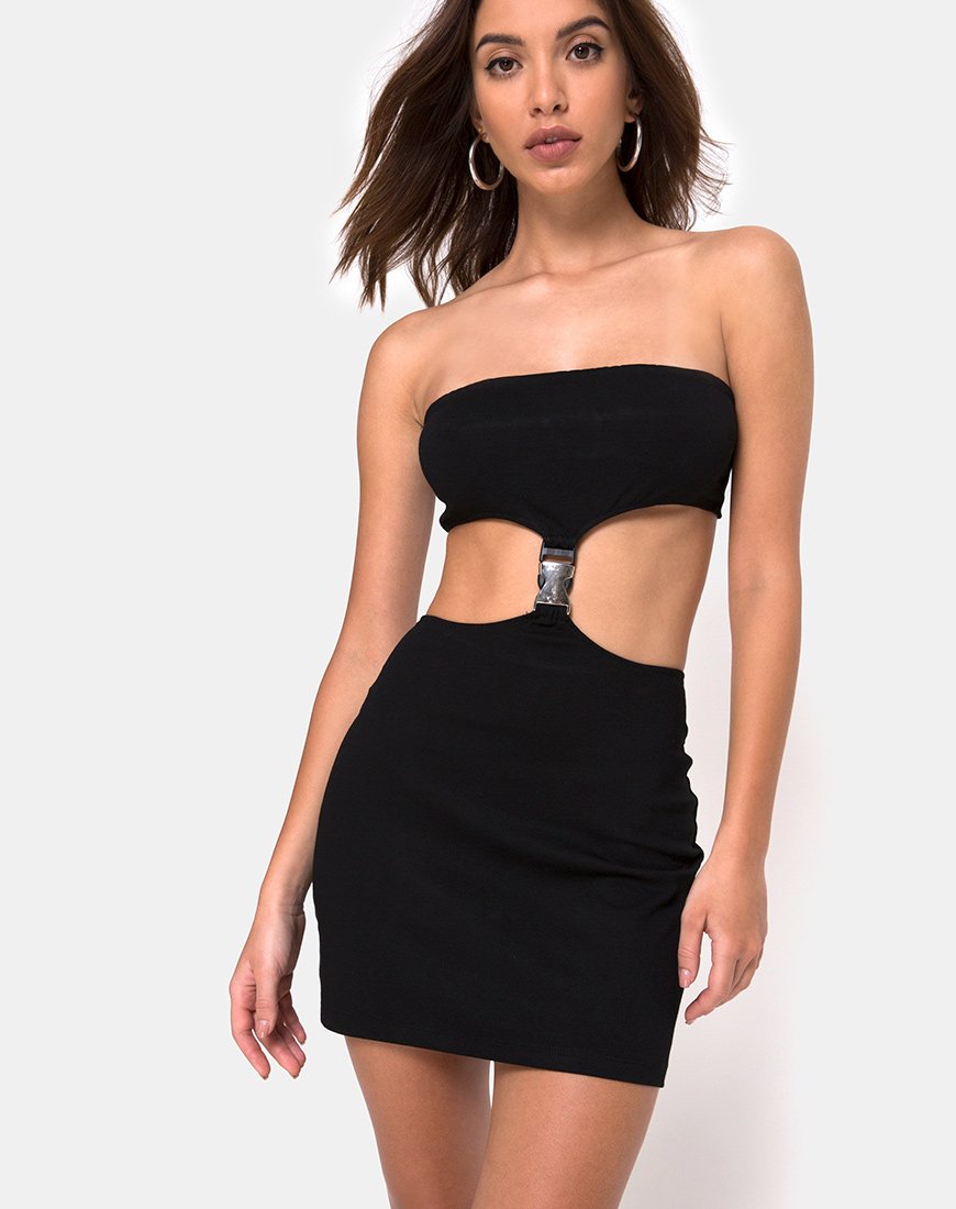 Mini robe Maraya en noir avec boucle en argent