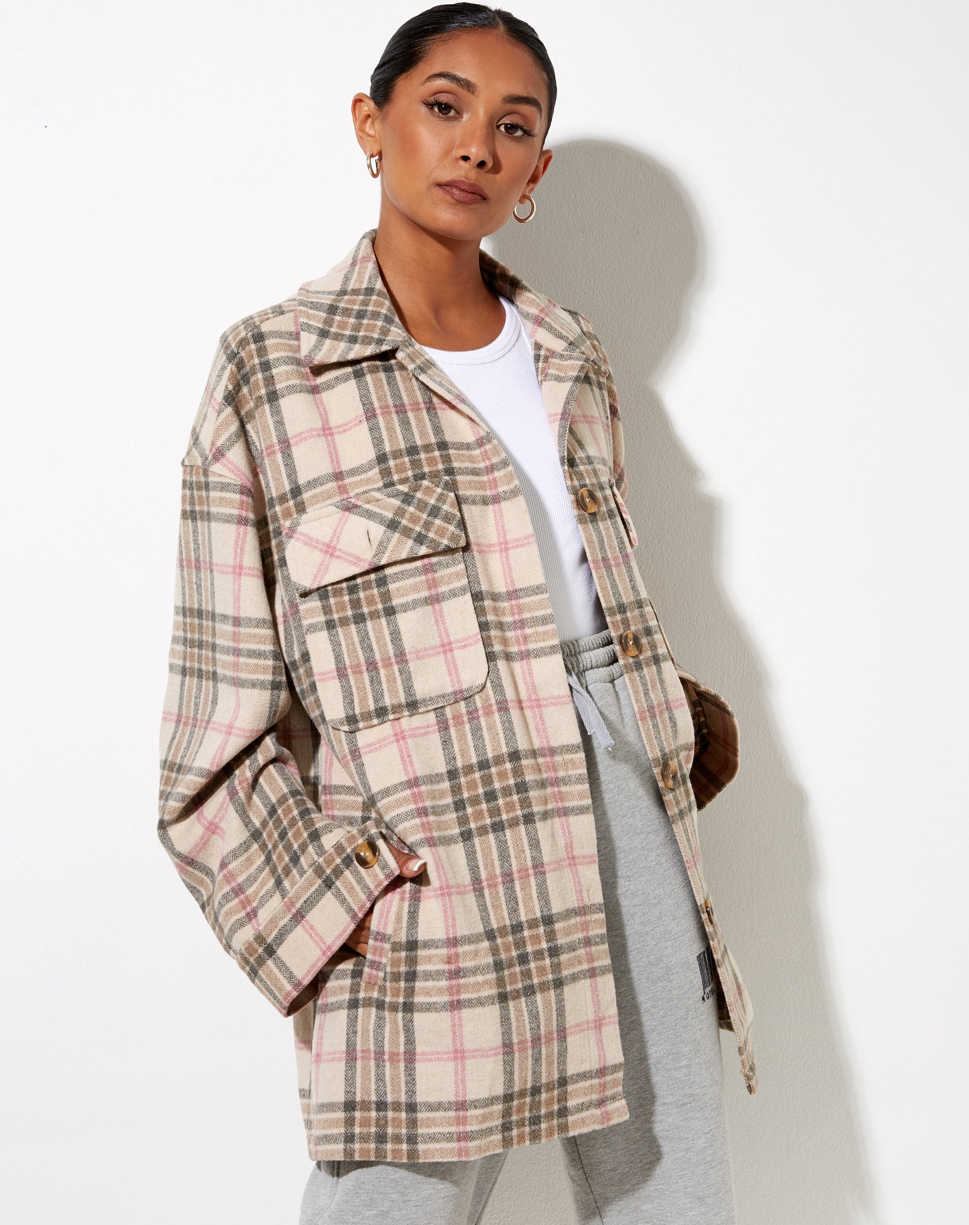 Image de la chemise Marcel à gros carreaux rose blanc tan