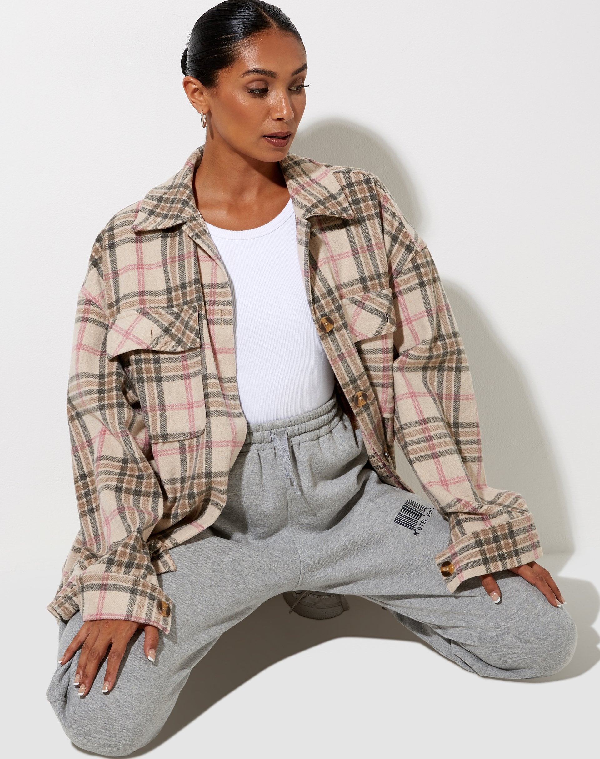 Image de la chemise Marcel à gros carreaux rose blanc tan