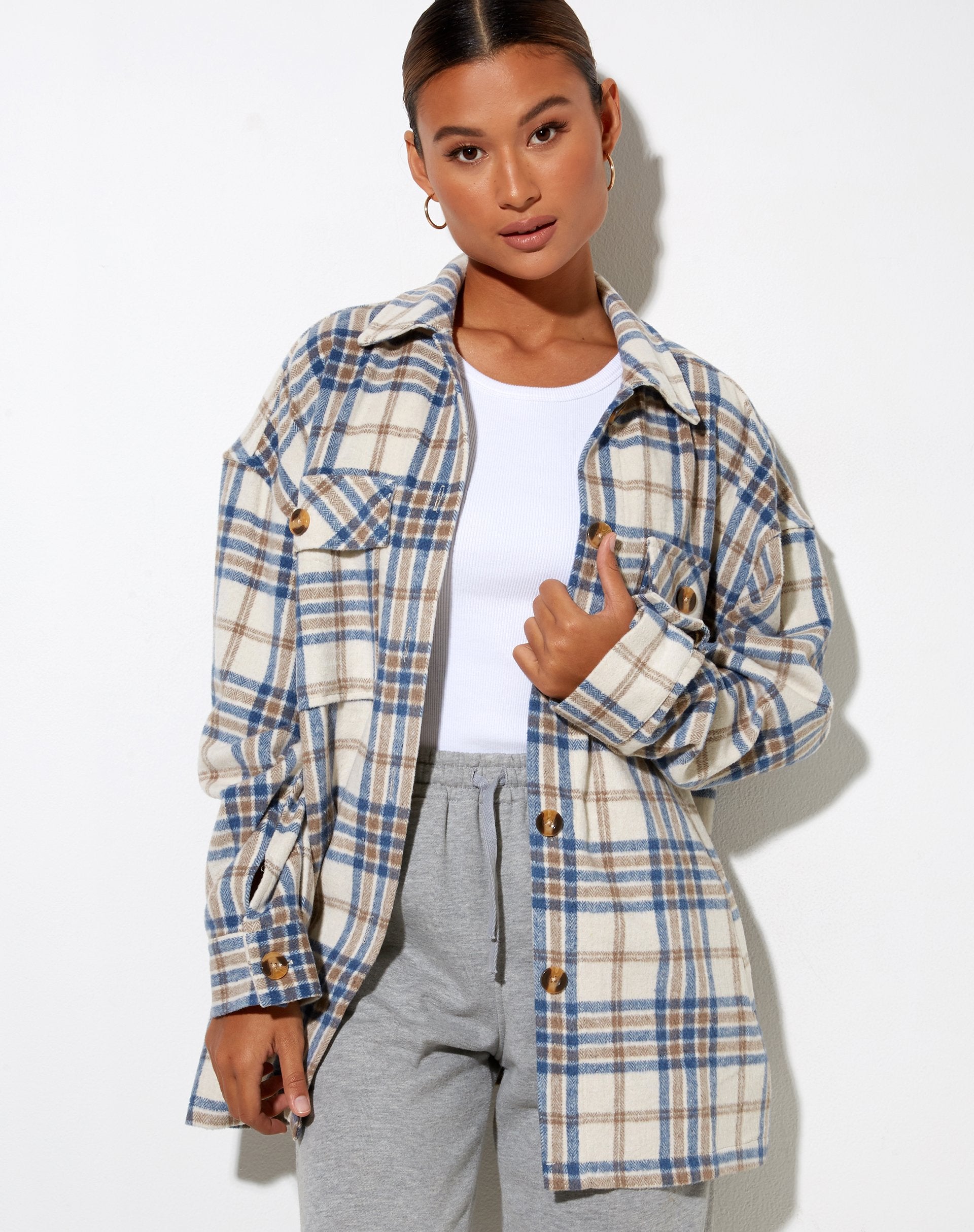 Image de la chemise Marcel à gros carreaux Blanc Bleu Tan