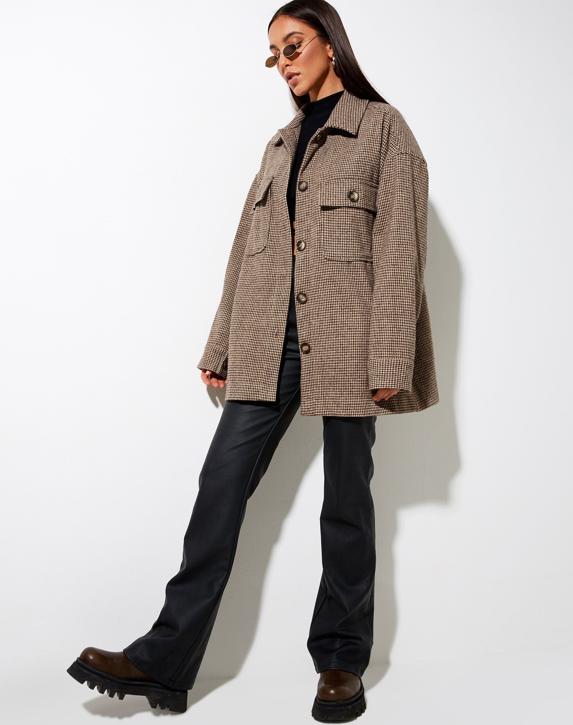 Image de la chemise Marcel en pied-de-poule marron