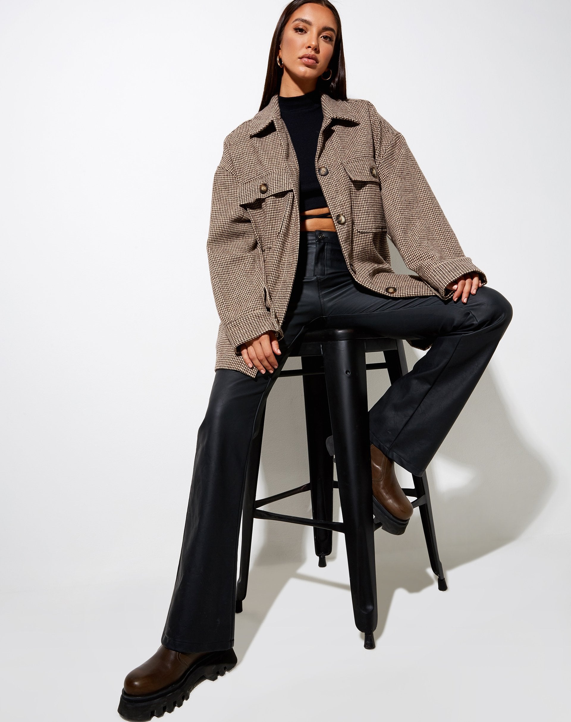 Image de la chemise Marcel en pied-de-poule marron