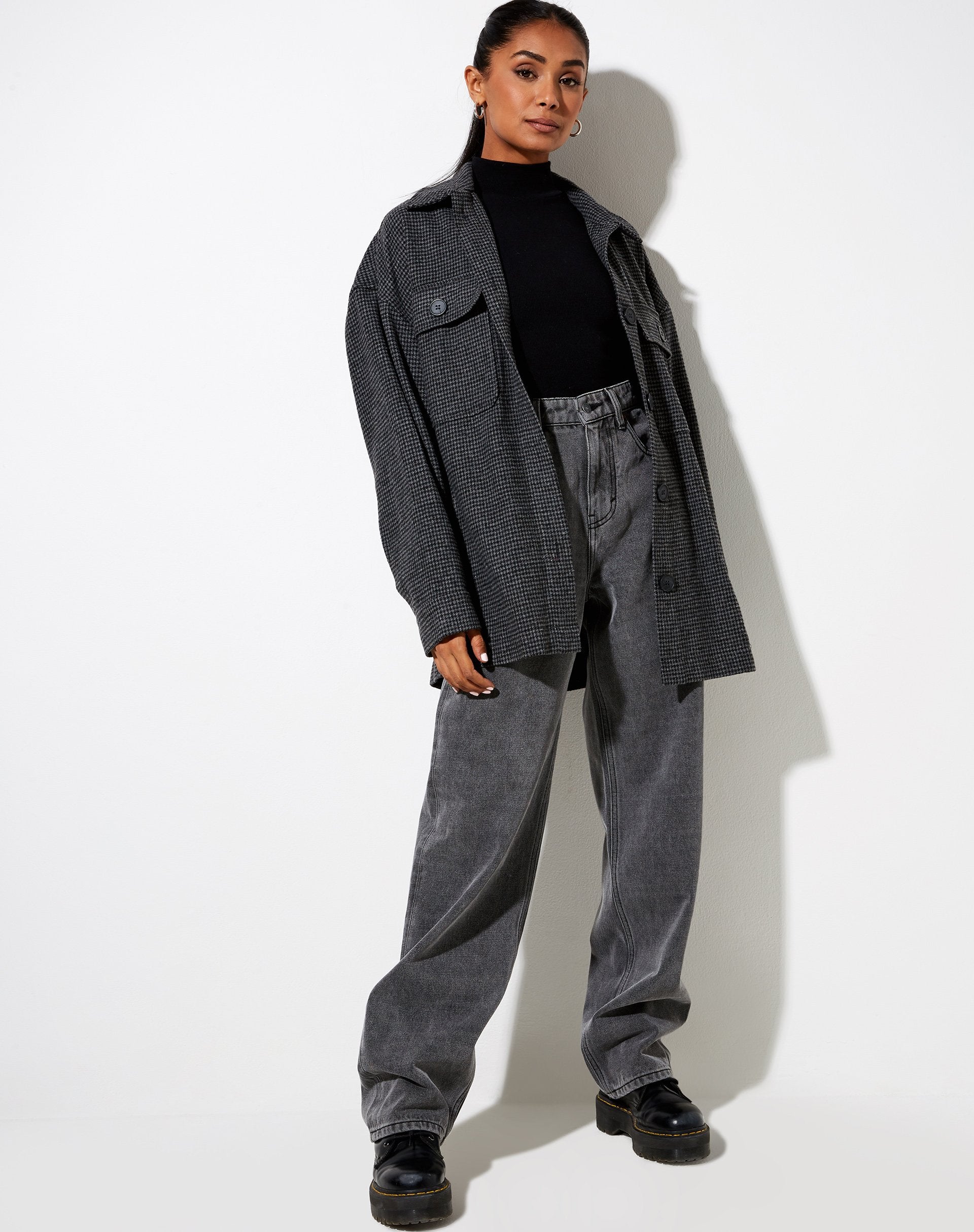 Image de la chemise Marcel en pied-de-poule noir