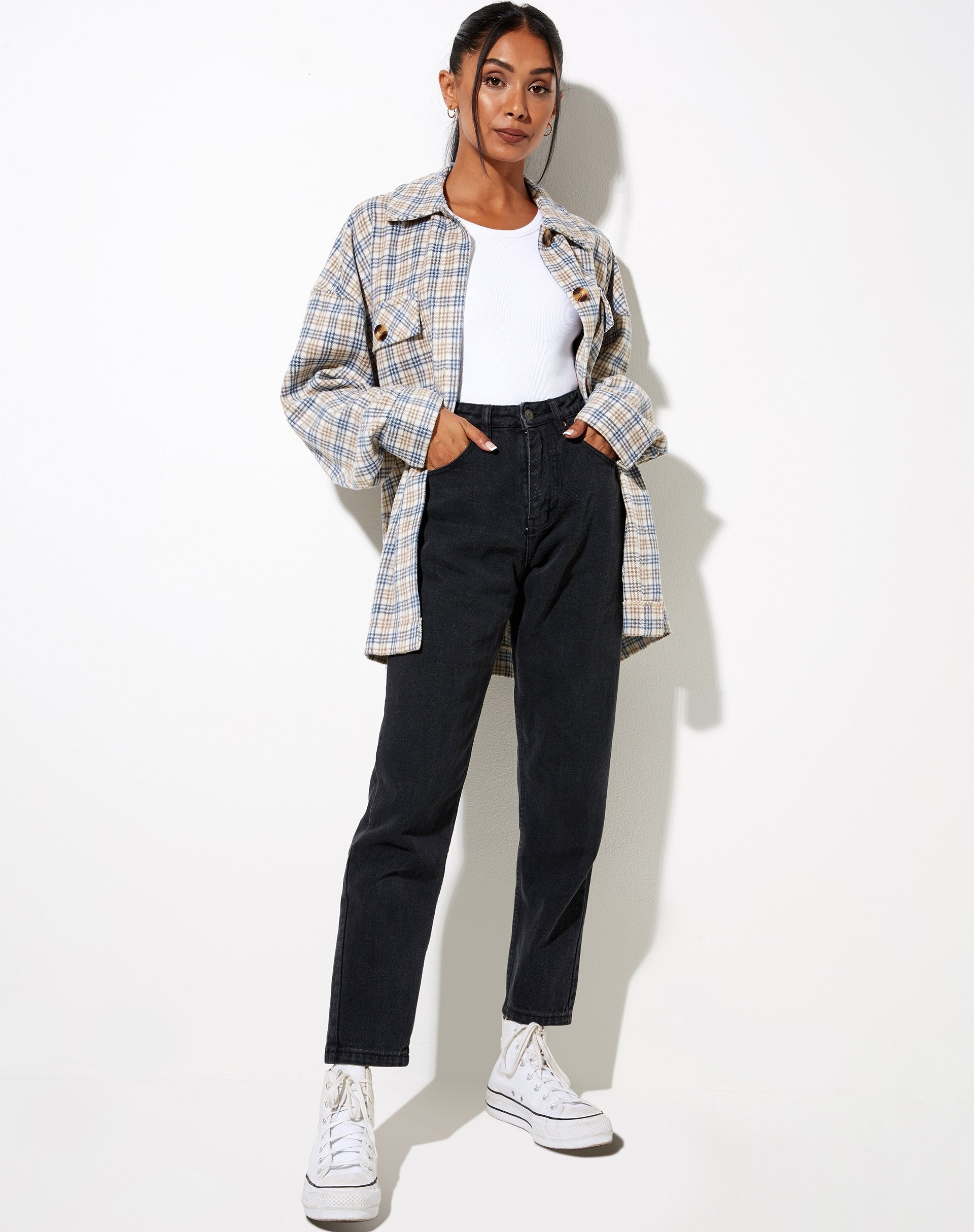 Image de Marcel Shirt in Small Check White Blue Tan