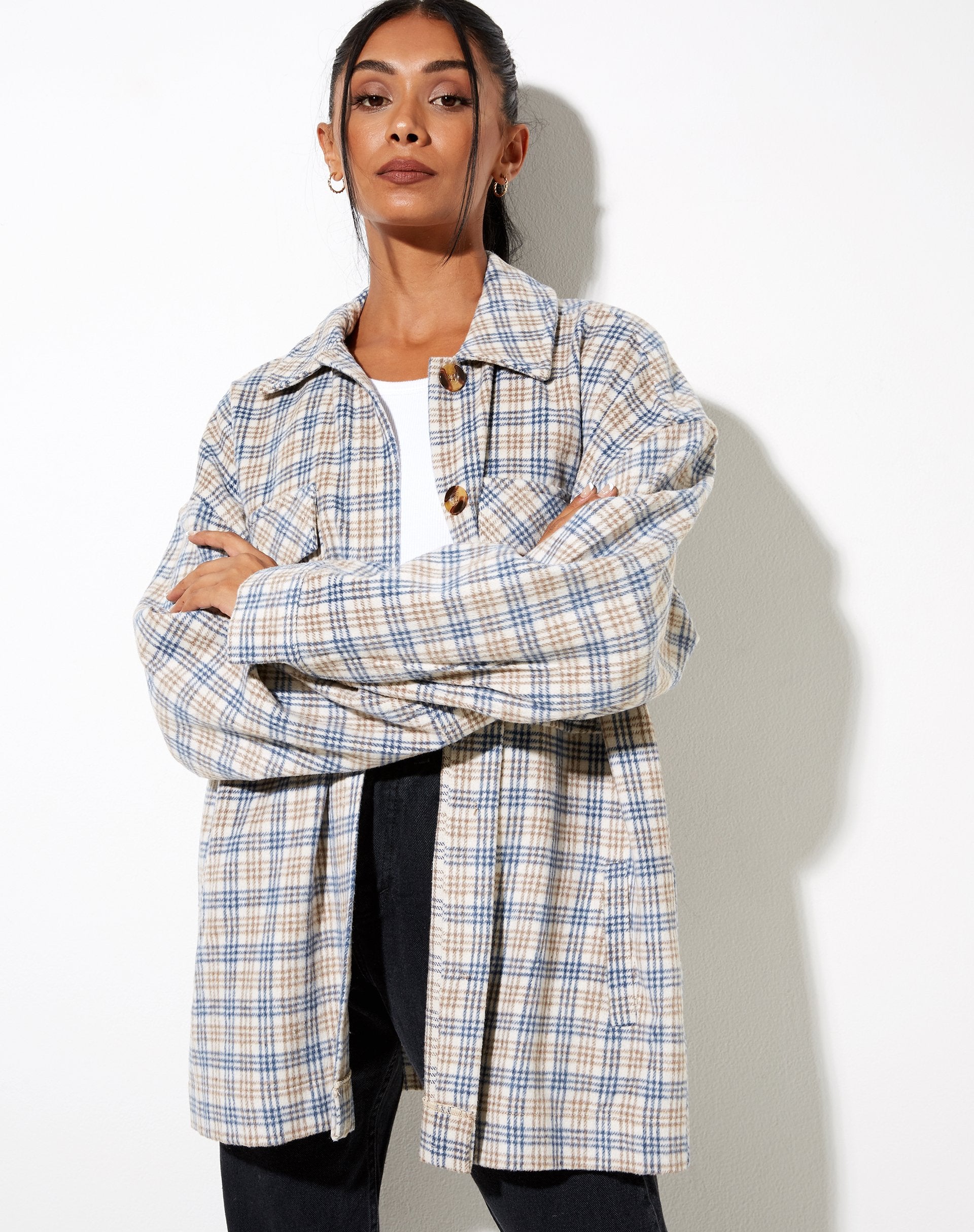Image de Marcel Shirt in Small Check White Blue Tan