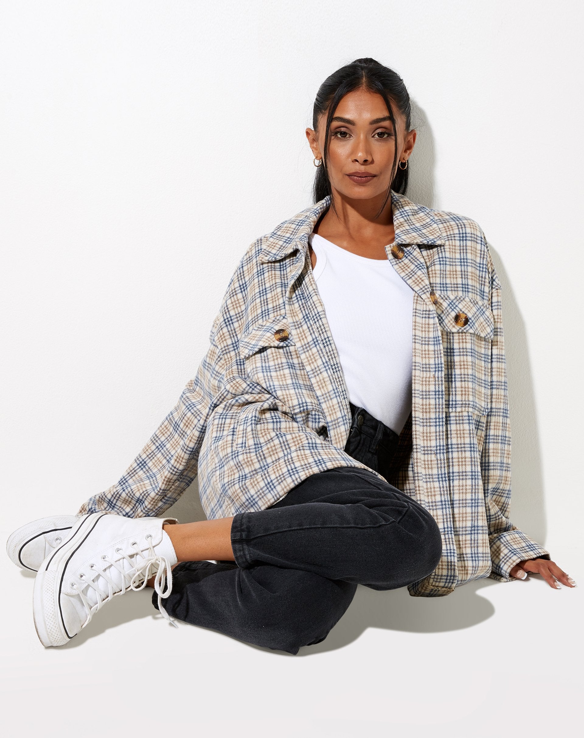 Image de Marcel Shirt in Small Check White Blue Tan