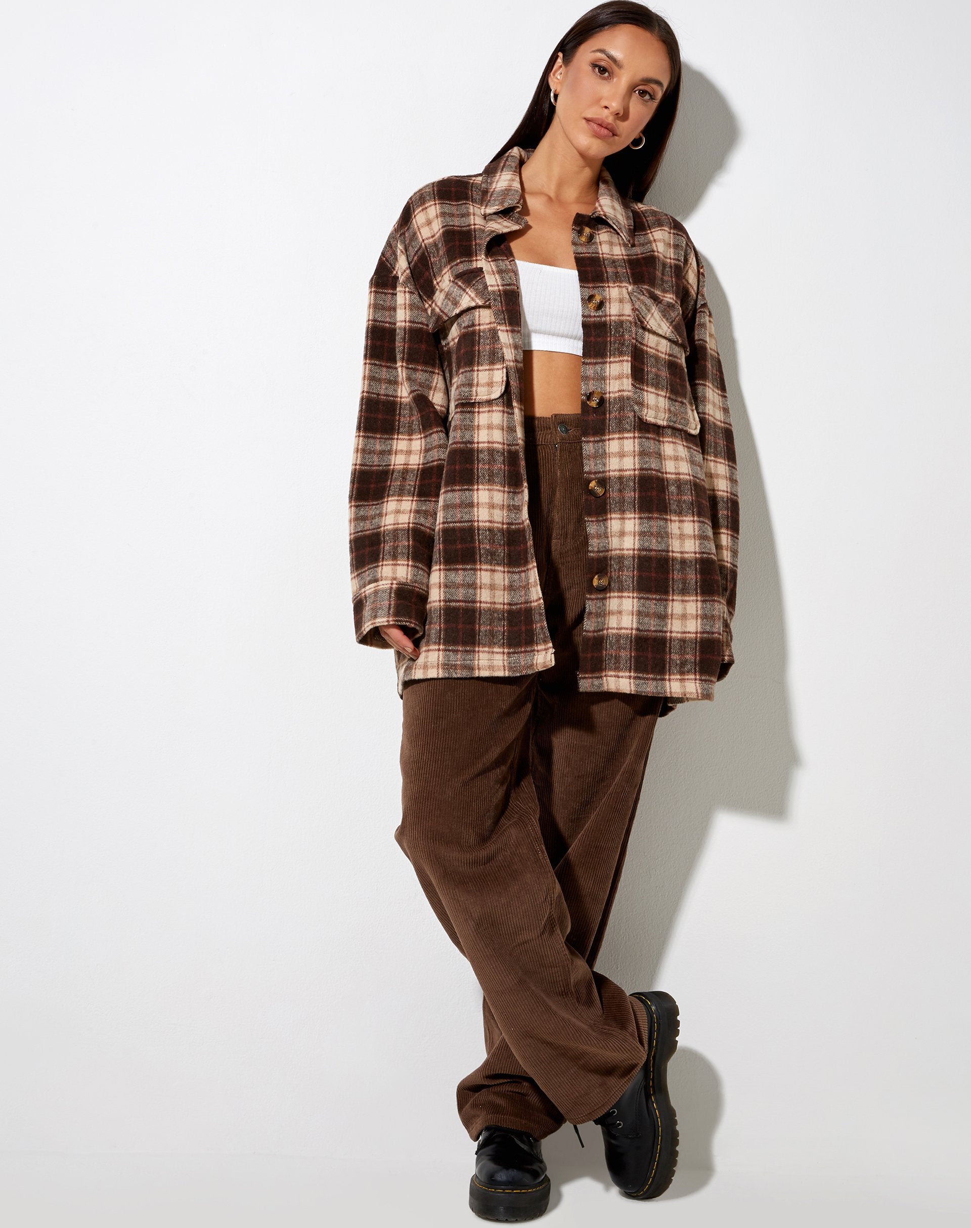 Image de la chemise Marcella à carreaux marron et crème