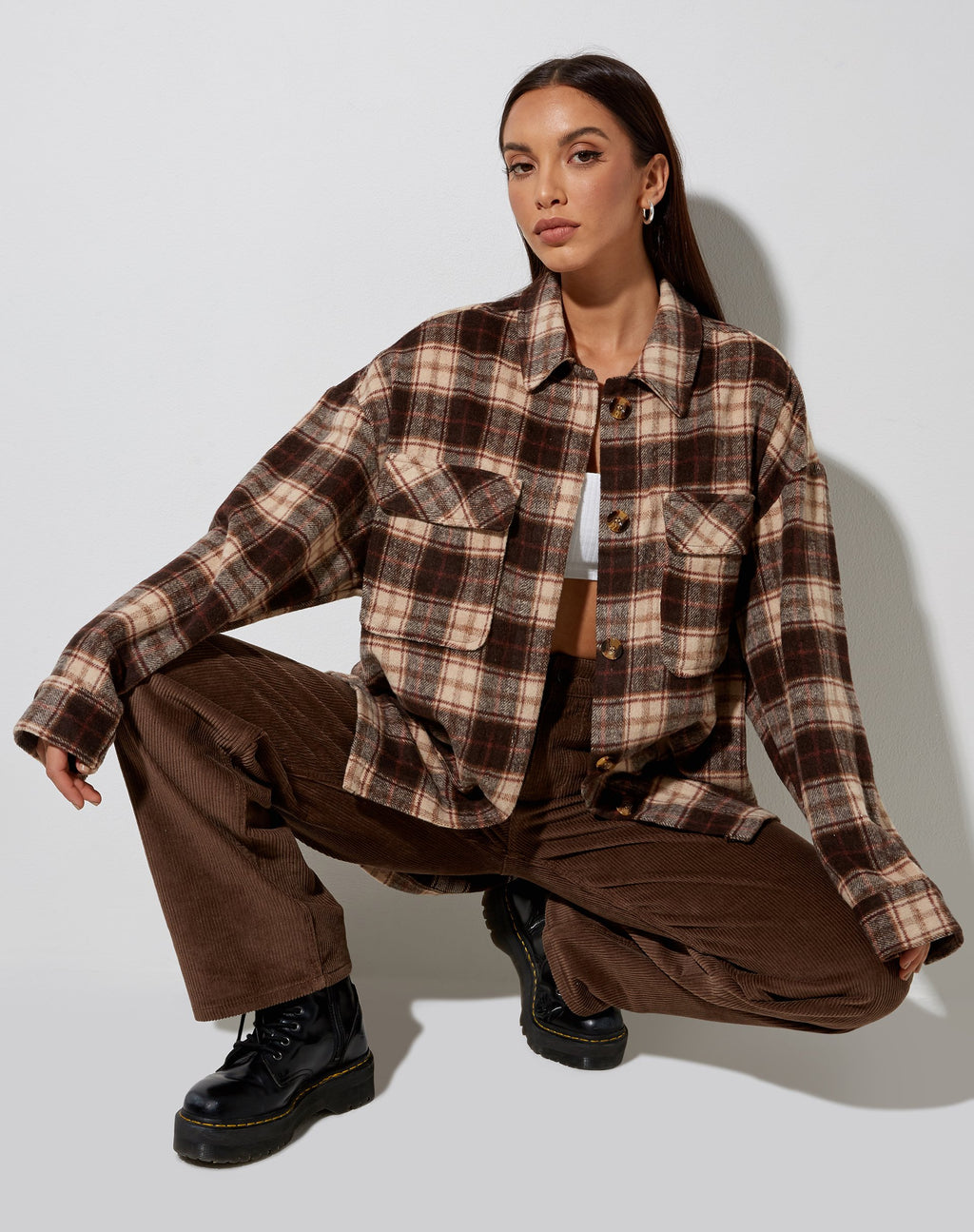 Chemise Marcella à carreaux marron et crème