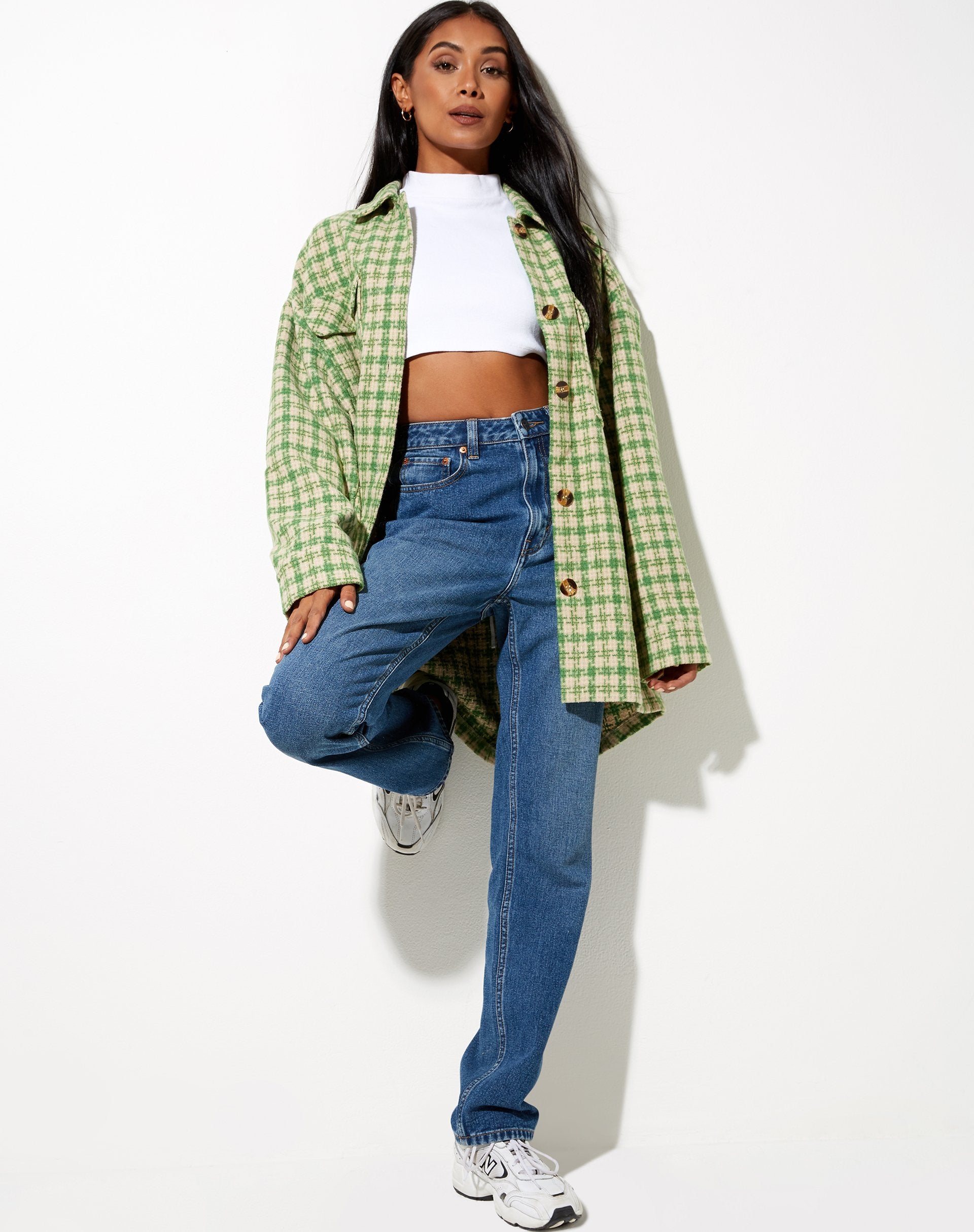 Image de la chemise Marcella à carreaux verts et crème