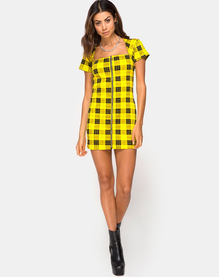 Image de la robe Maretha à carreaux d'hiver jaune