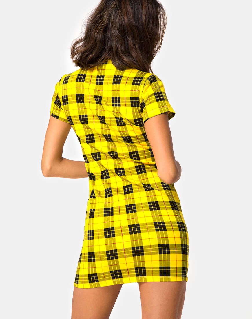 Robe Maretha en tissu écossais d'hiver jaune