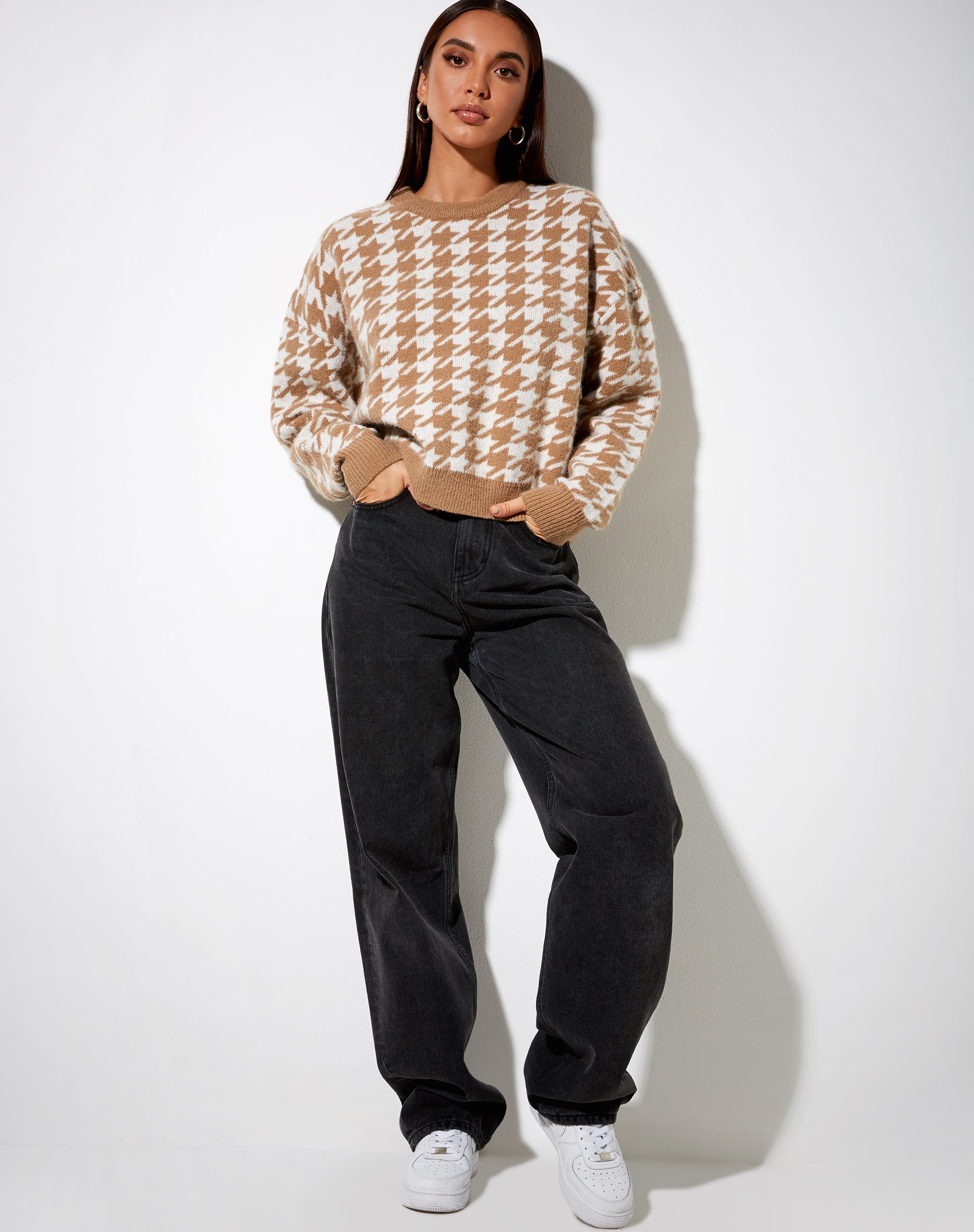 Image de Margo Jumper in Knit Houndstooth Brown