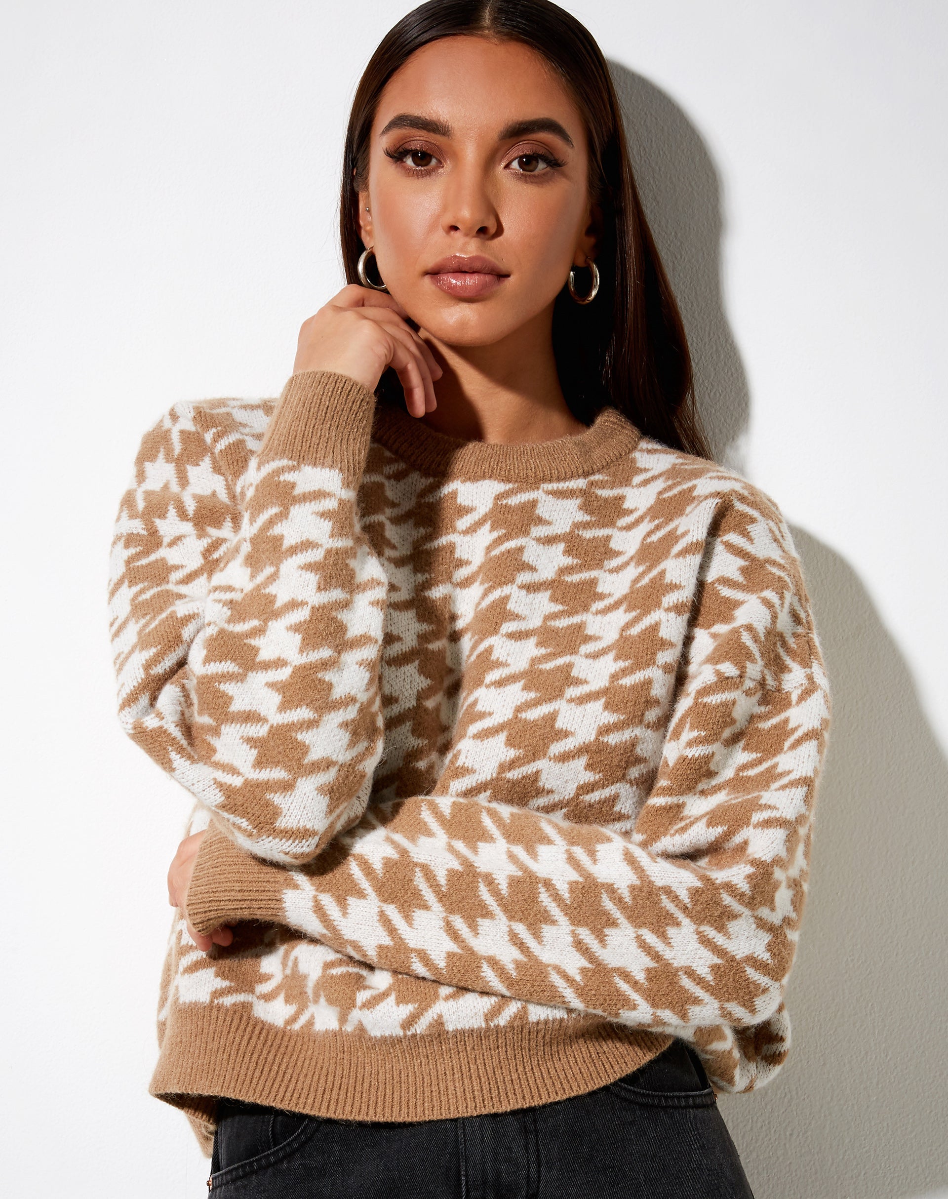 Image de Margo Jumper in Knit Houndstooth Brown