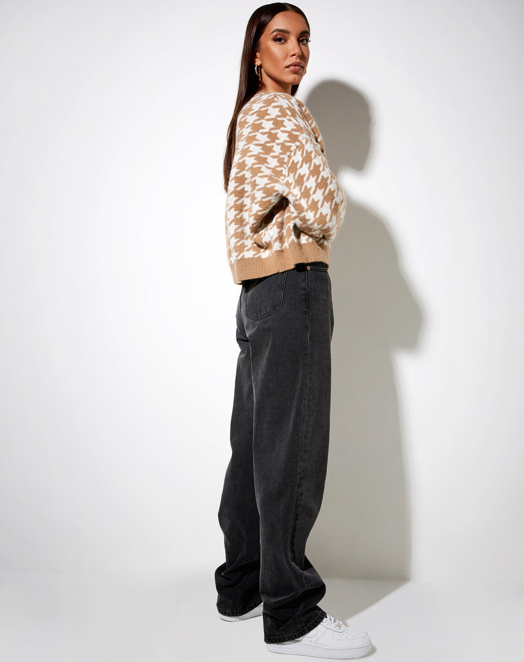 Pull Margo en tricot pied-de-poule marron