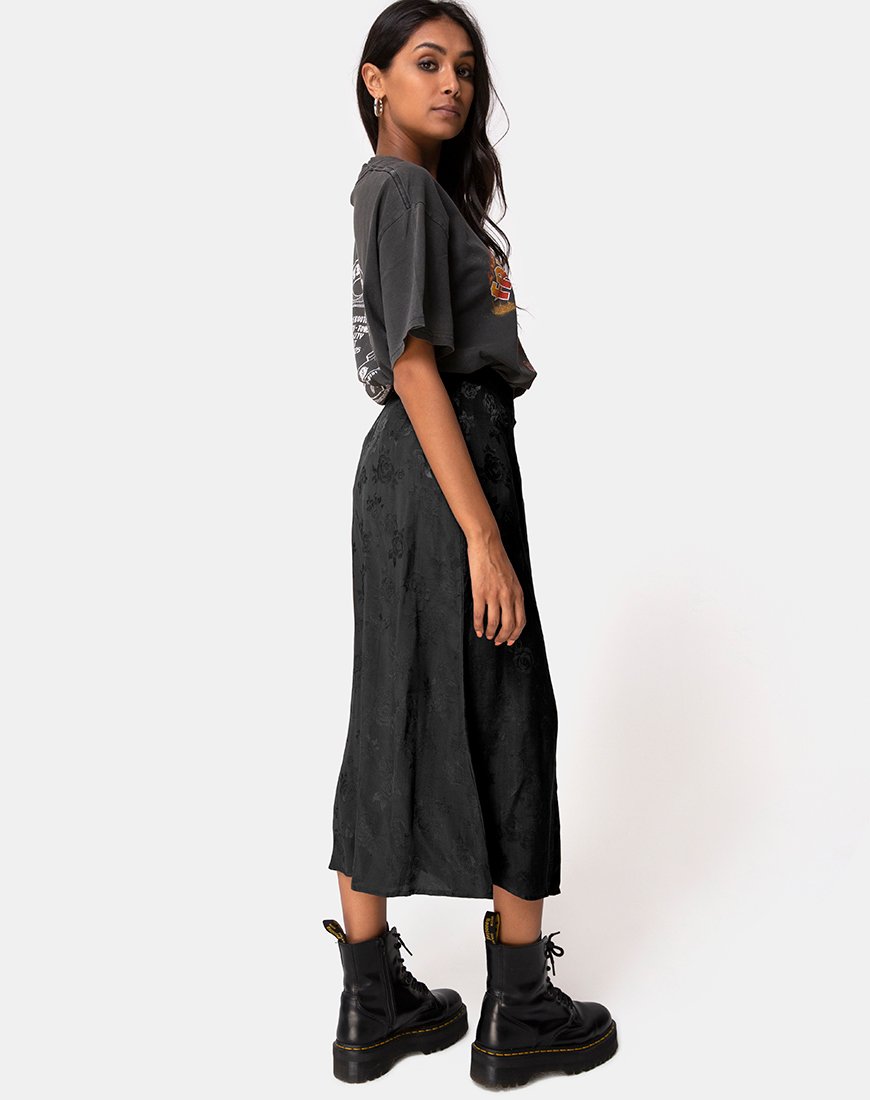 Image de Marni Midi Skirt in Satin Rose Black