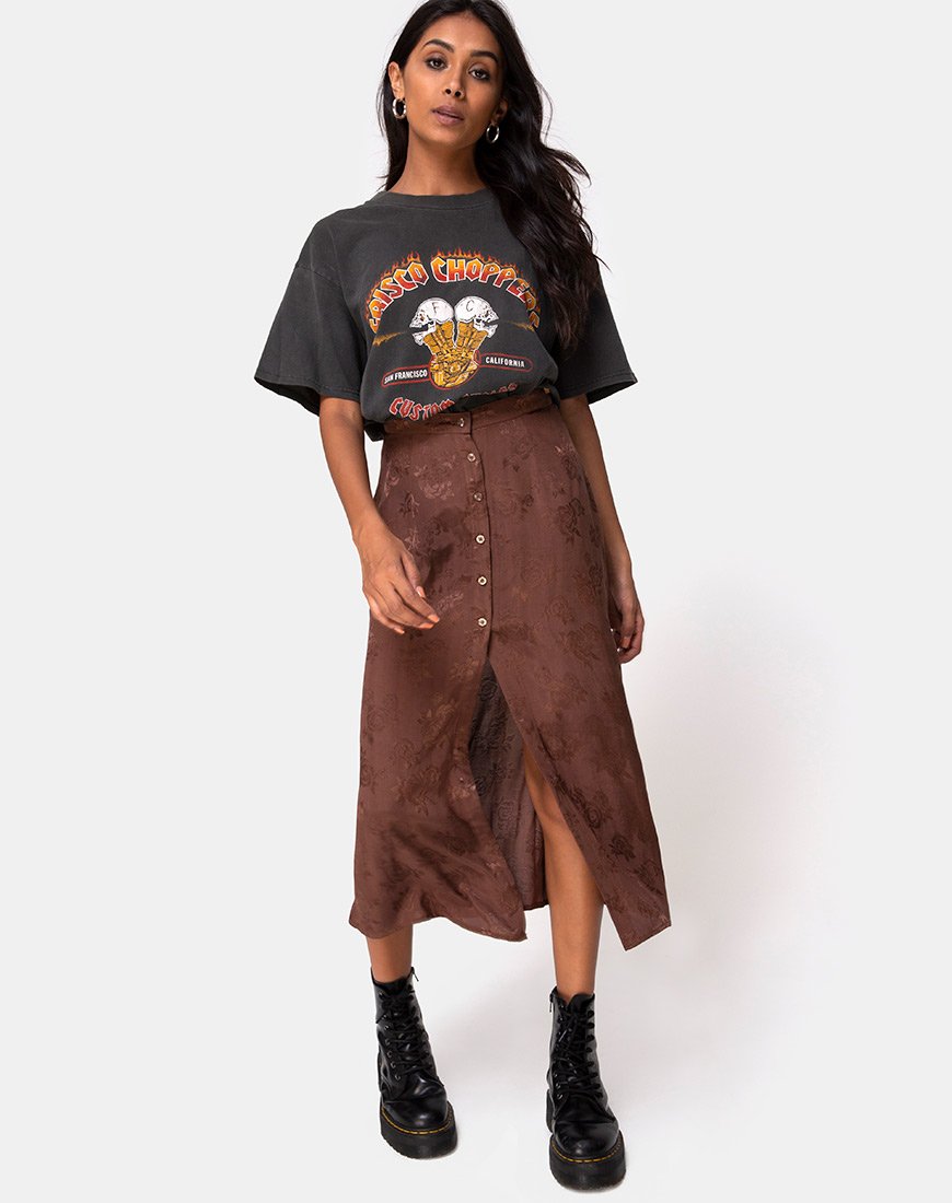 Jupe midi en satin rose chocolat de Marni