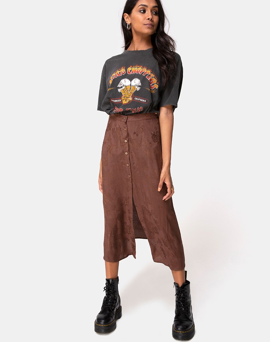 Image of Marni Midi Skirt in Satin Rose Chocolate