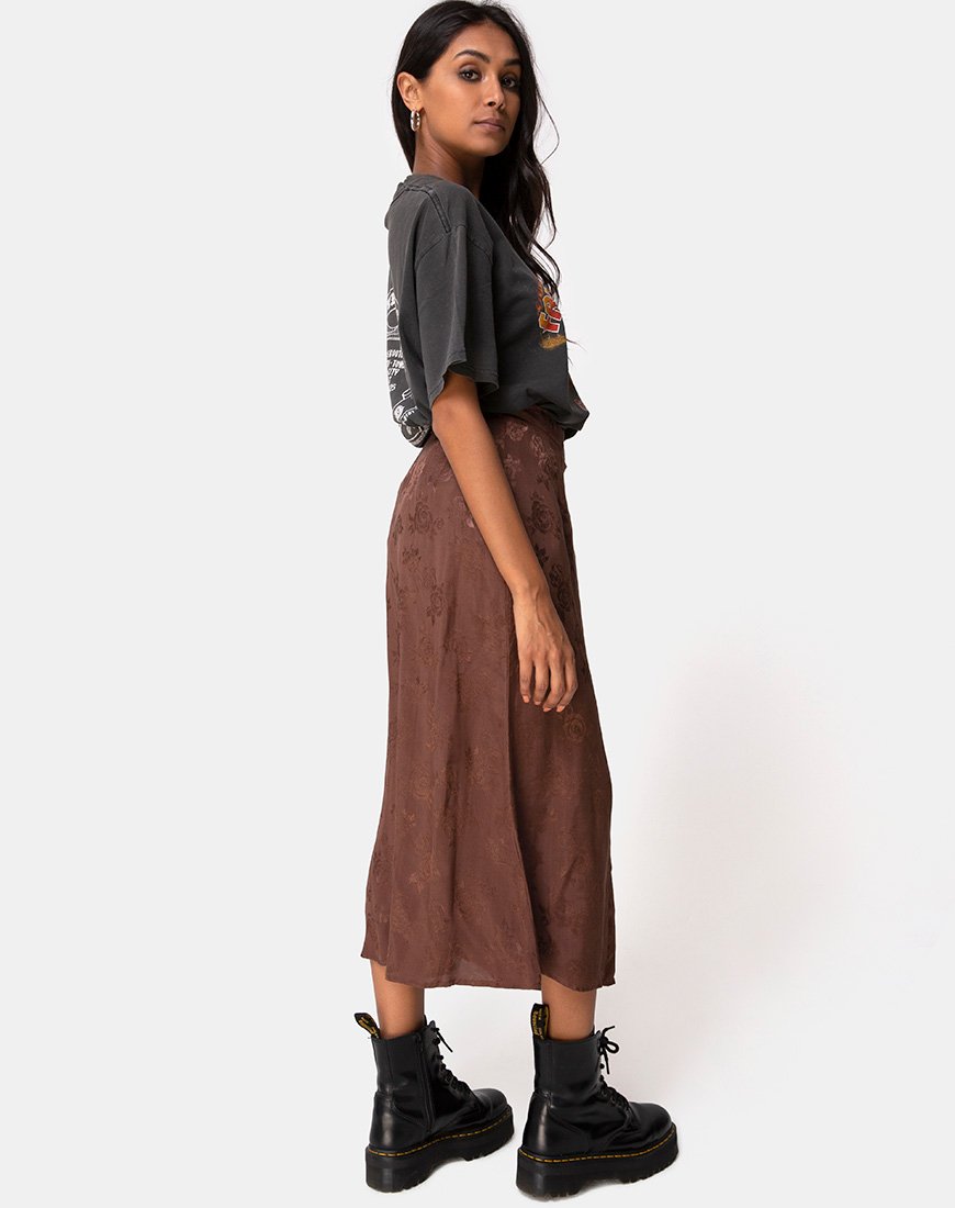 Image of Marni Midi Skirt in Satin Rose Chocolate