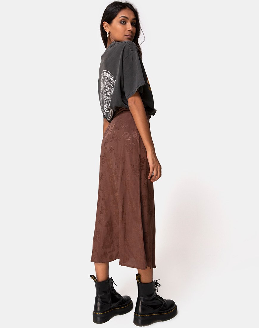 Image of Marni Midi Skirt in Satin Rose Chocolate