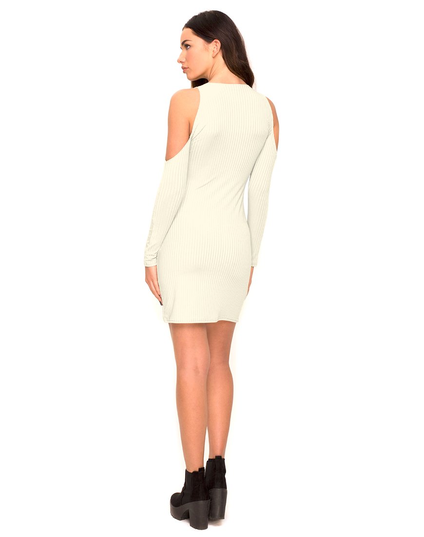 Image of Marsha Cold Shoulder Dress in White Rib