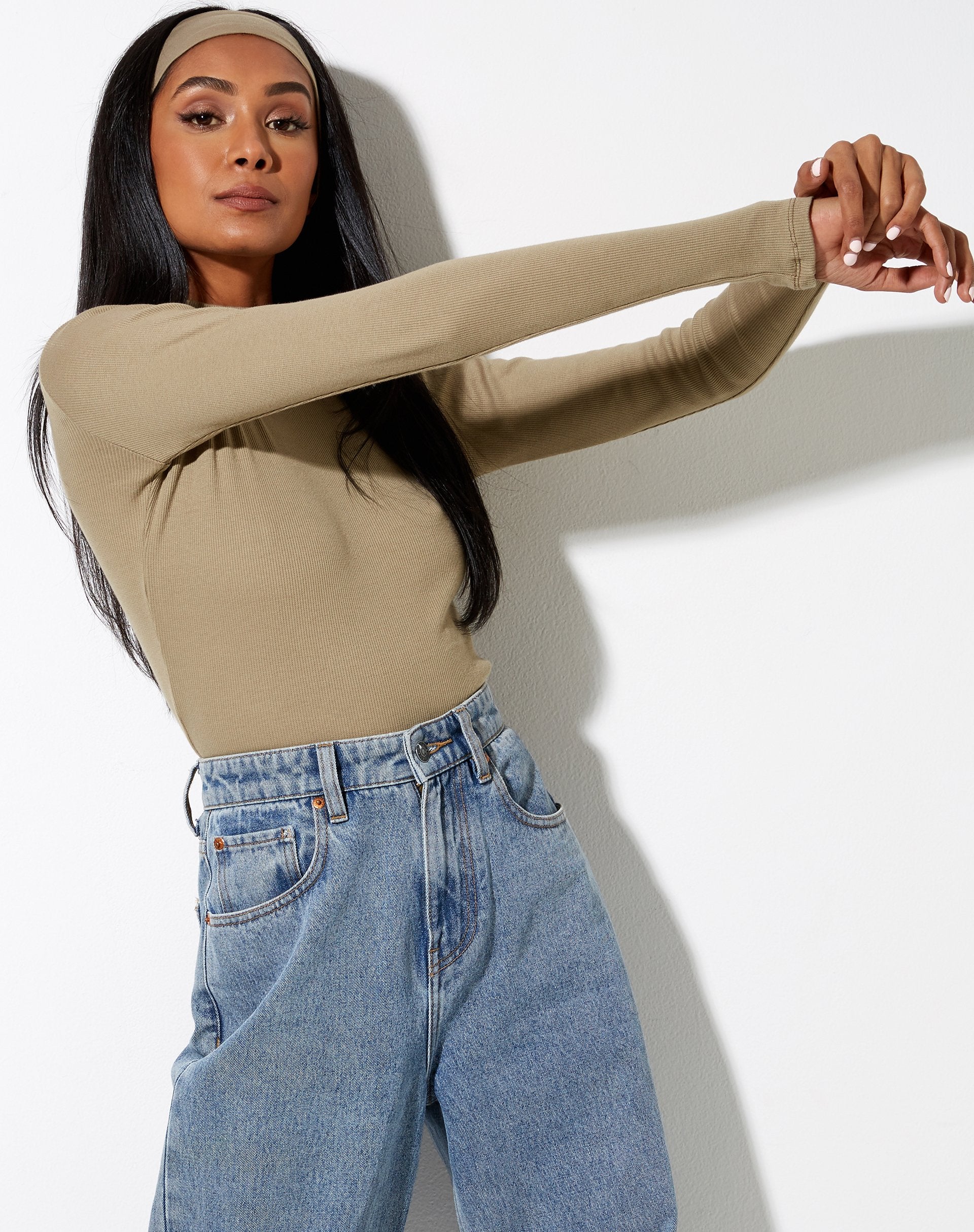 Image de Matri Long Sleeve Top in Rib Eucalyptus