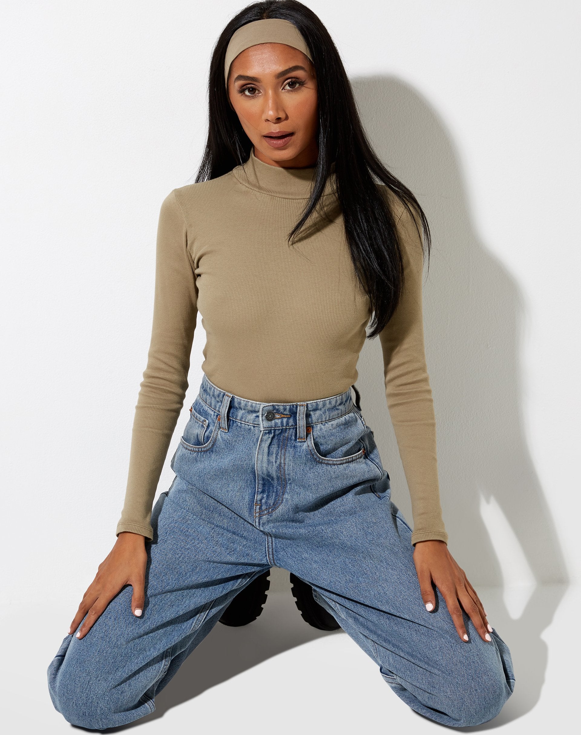 Image de Matri Long Sleeve Top in Rib Eucalyptus