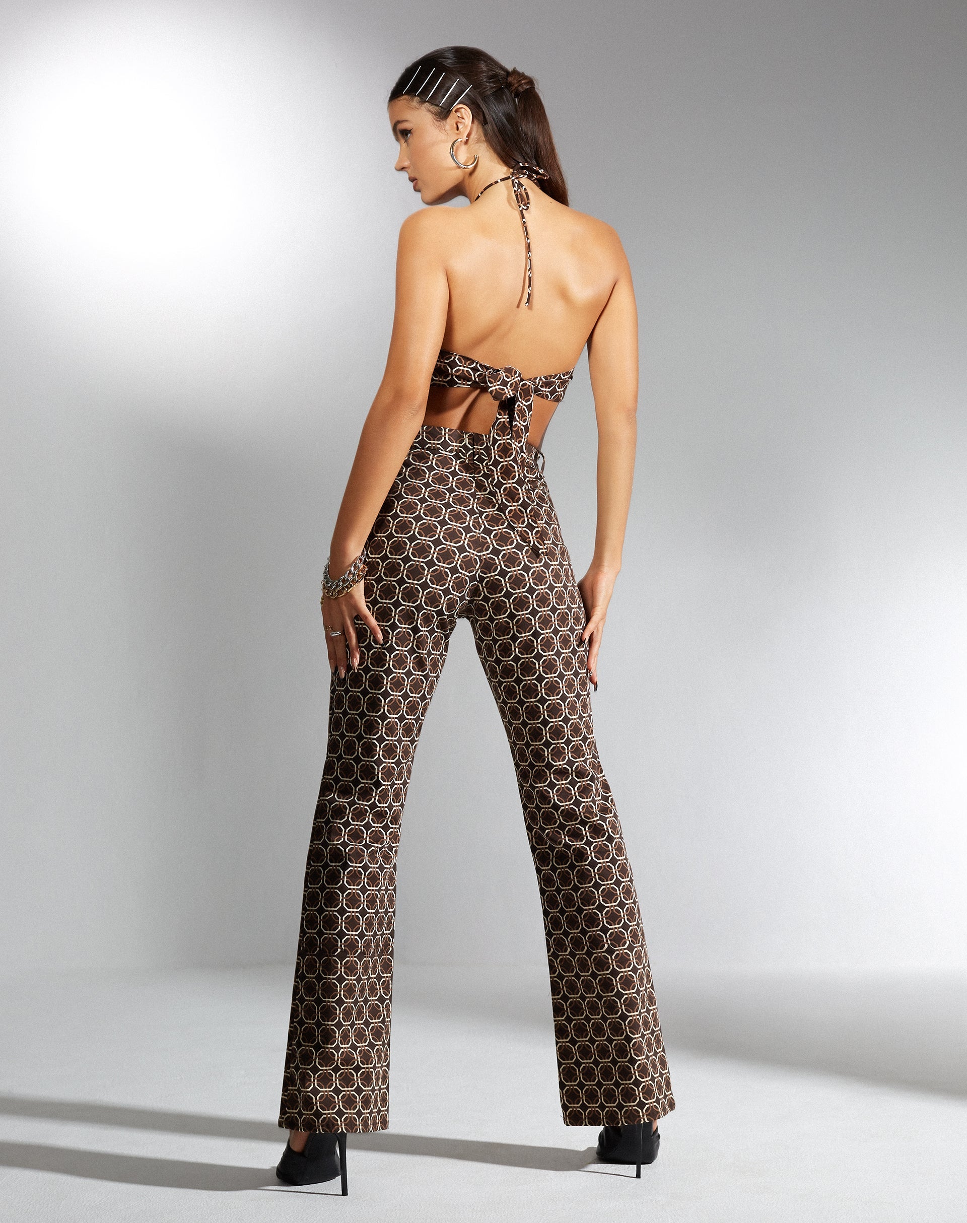 Image de marque de MOTEL X IRIS Pantalon évasé Zoven avec chaîne enchevêtrée Dark Brown