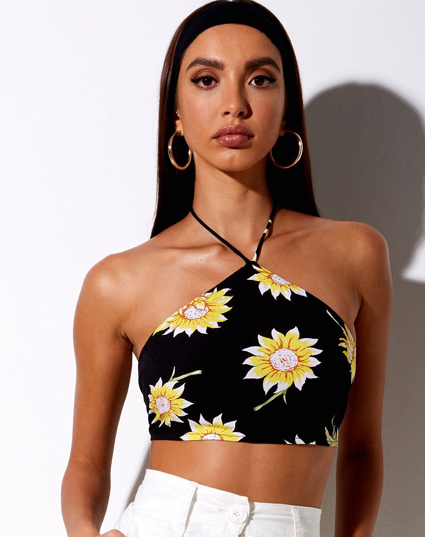 Maudy Crop Top in Sunny Days Noir