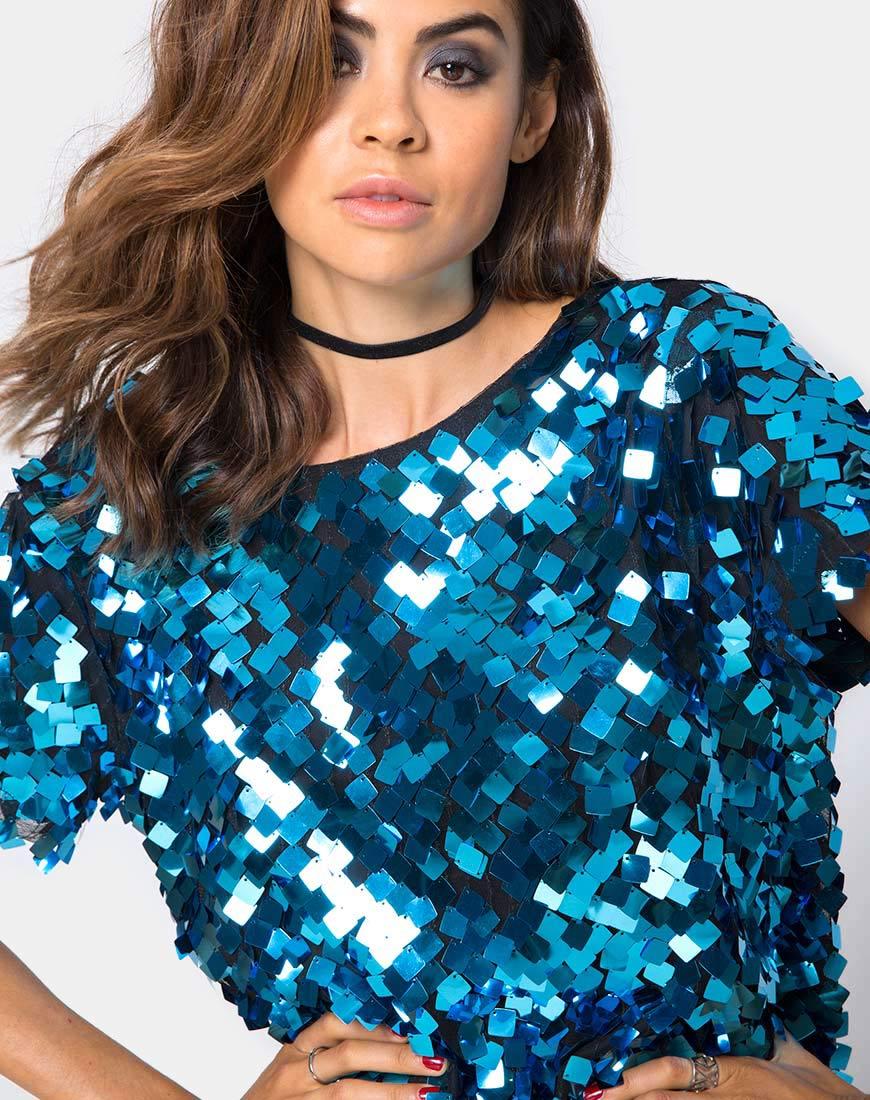 Image of Mausi Dress in Square Sequin Teal