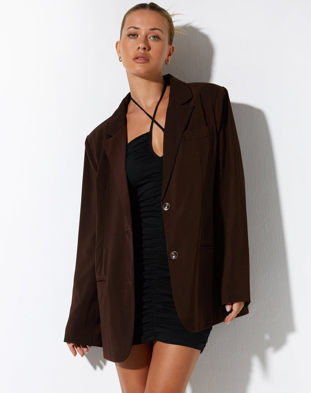 Mazaya Blazer en Tailoring Chocolat Noir