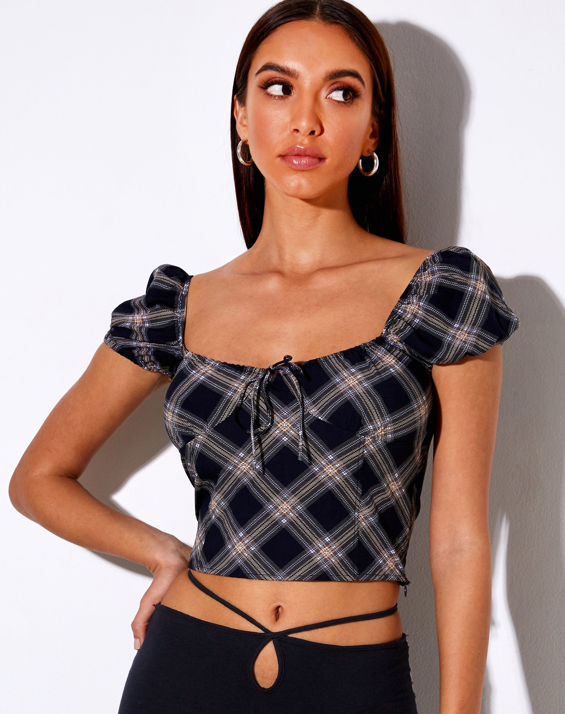 Image de Mazu Top in 20s Check Black and Grey