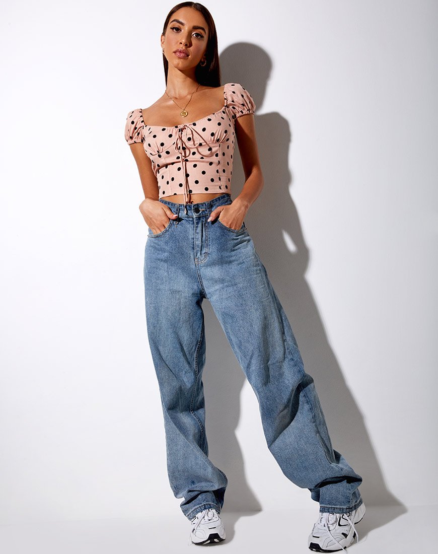 Image de Mazu Crop Top in New Polka Nude Black