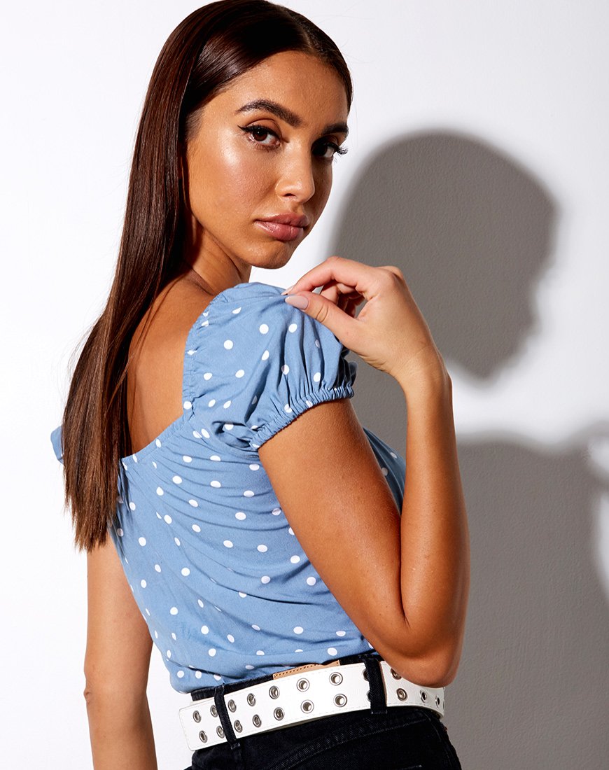 Image de Mazu Crop Top in Skater Polka Blue