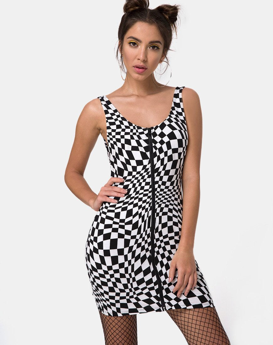 Mini robe Mebie en drapeau carré noir et blanc